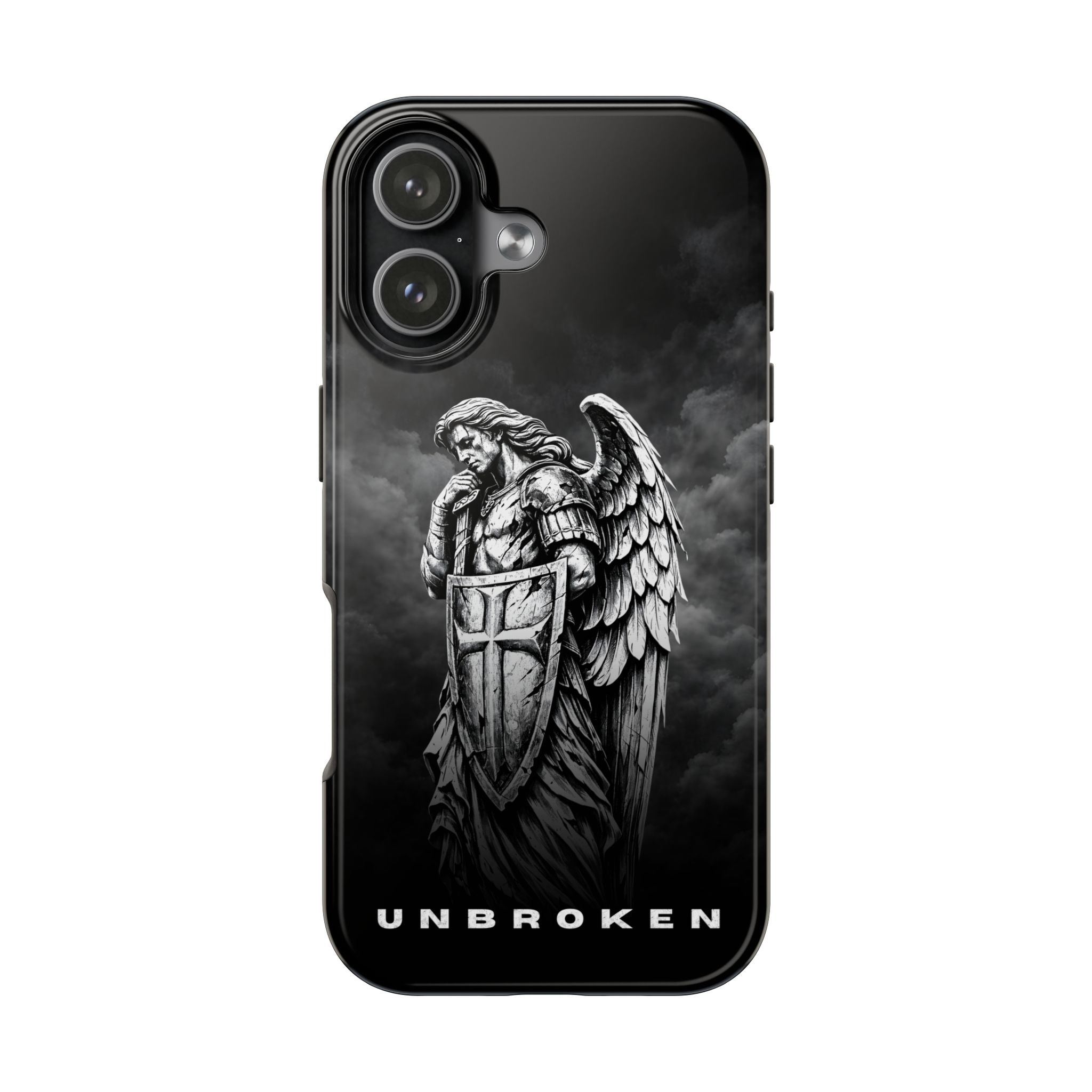Archangel Phone Case Black & White Angel Warrior iPhone 17 16 15 14 13 Case Faith Inspired Protective Case Gothic Christian Phone Cover