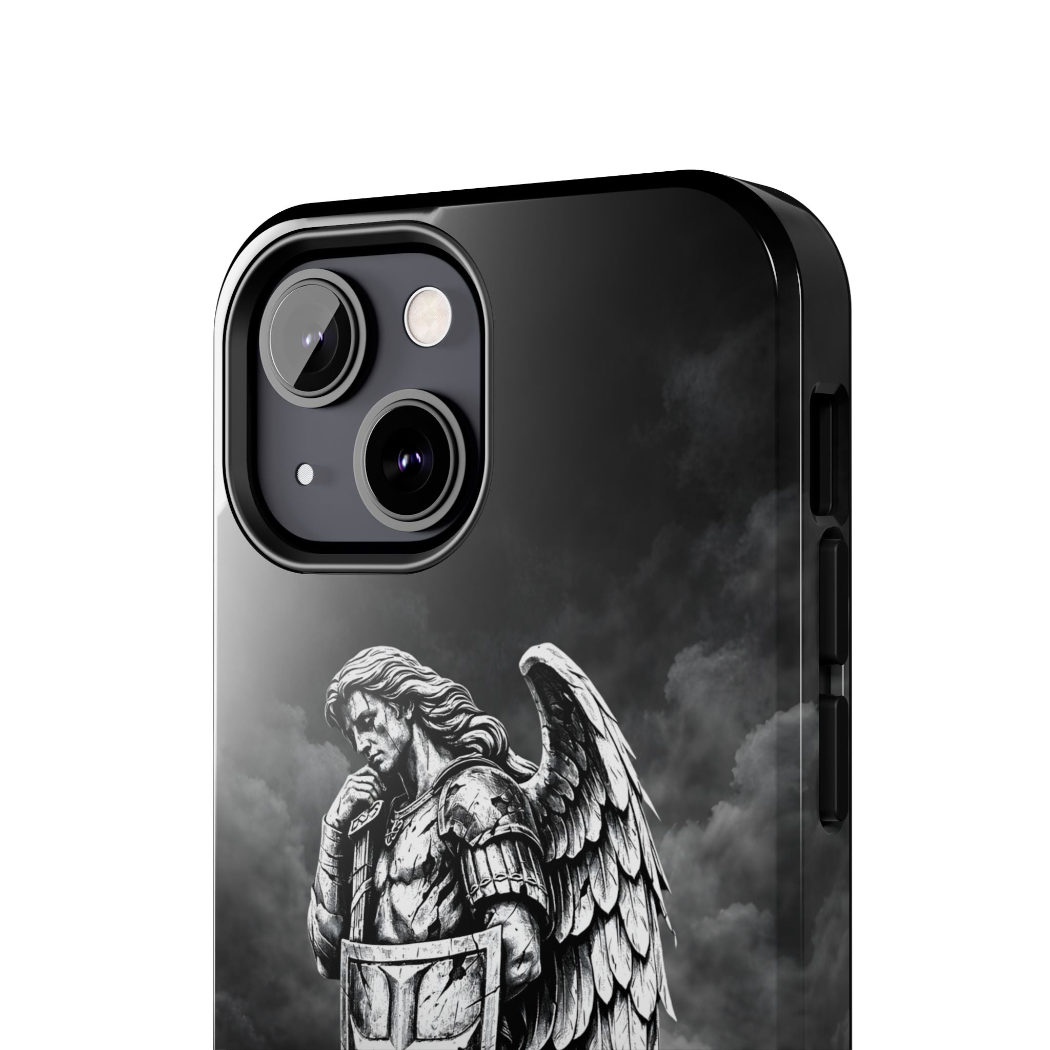 Archangel Phone Case Black & White Angel Warrior iPhone 17 16 15 14 13 Case Faith Inspired Protective Case Gothic Christian Phone Cover