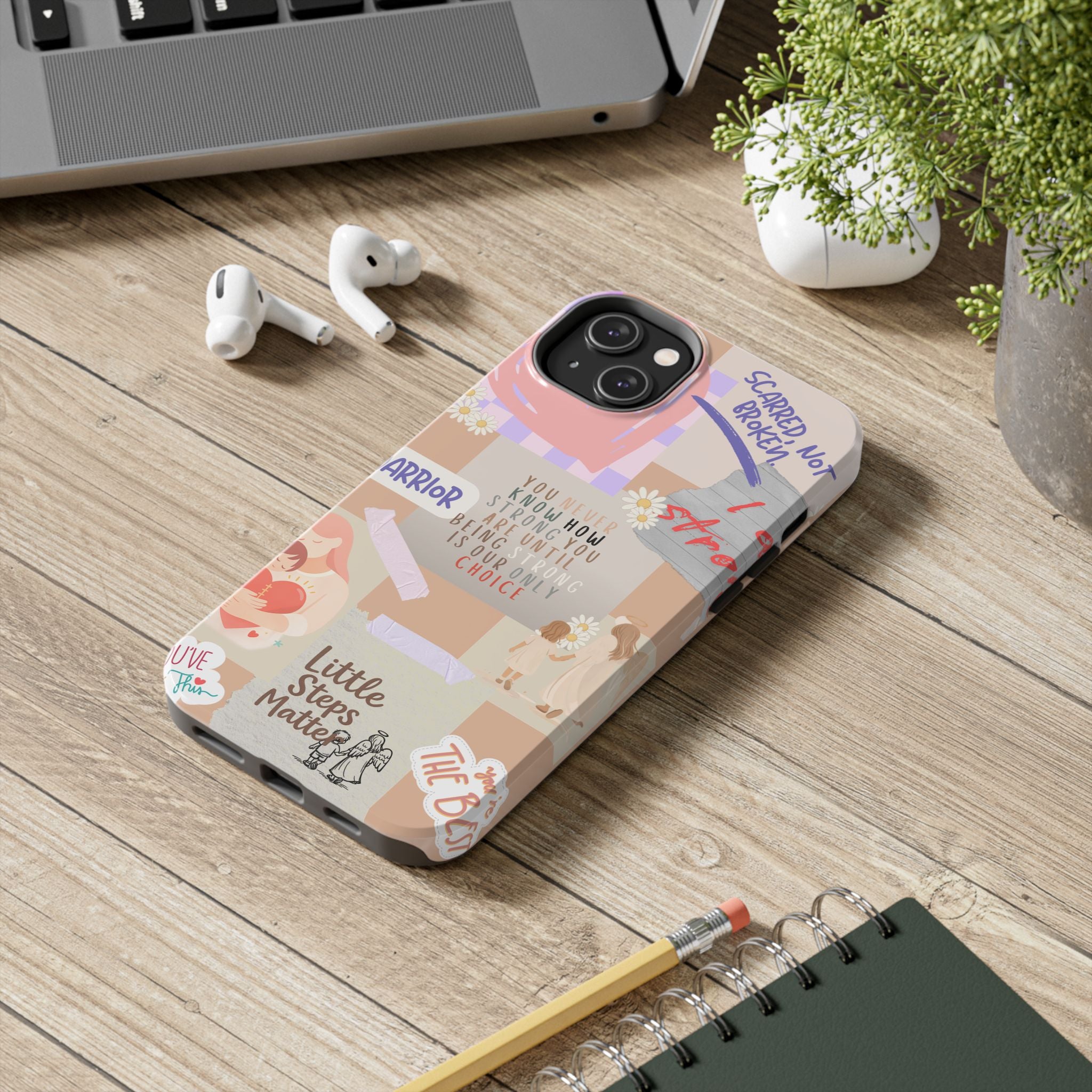 CHD Heart iPhone Case Pro Max Healing Collage Tough iPhone Case 17 16 15 14 13 12 11 mental health, encouragement, pastel stickers