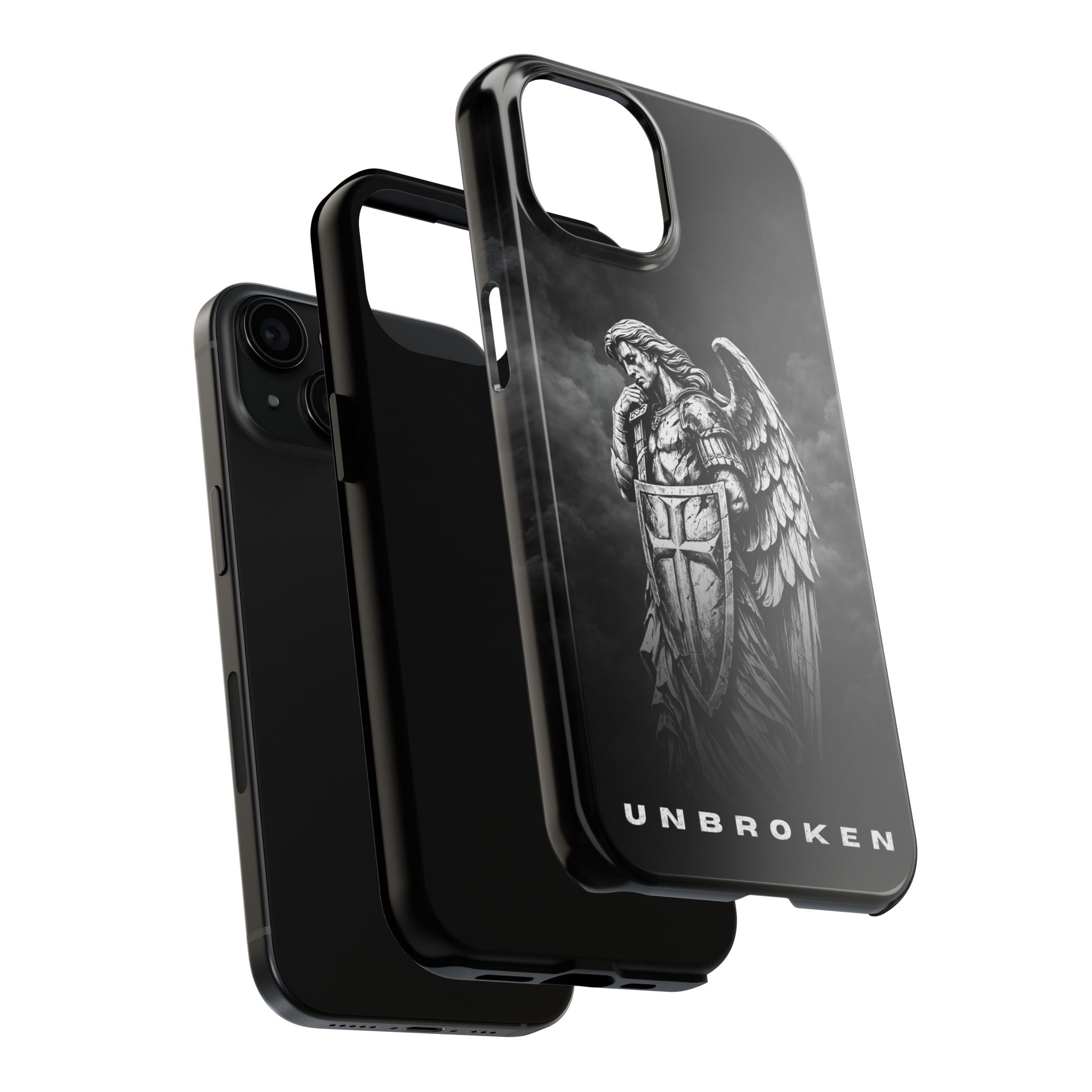 Archangel Phone Case Black & White Angel Warrior iPhone 17 16 15 14 13 Case Faith Inspired Protective Case Gothic Christian Phone Cover