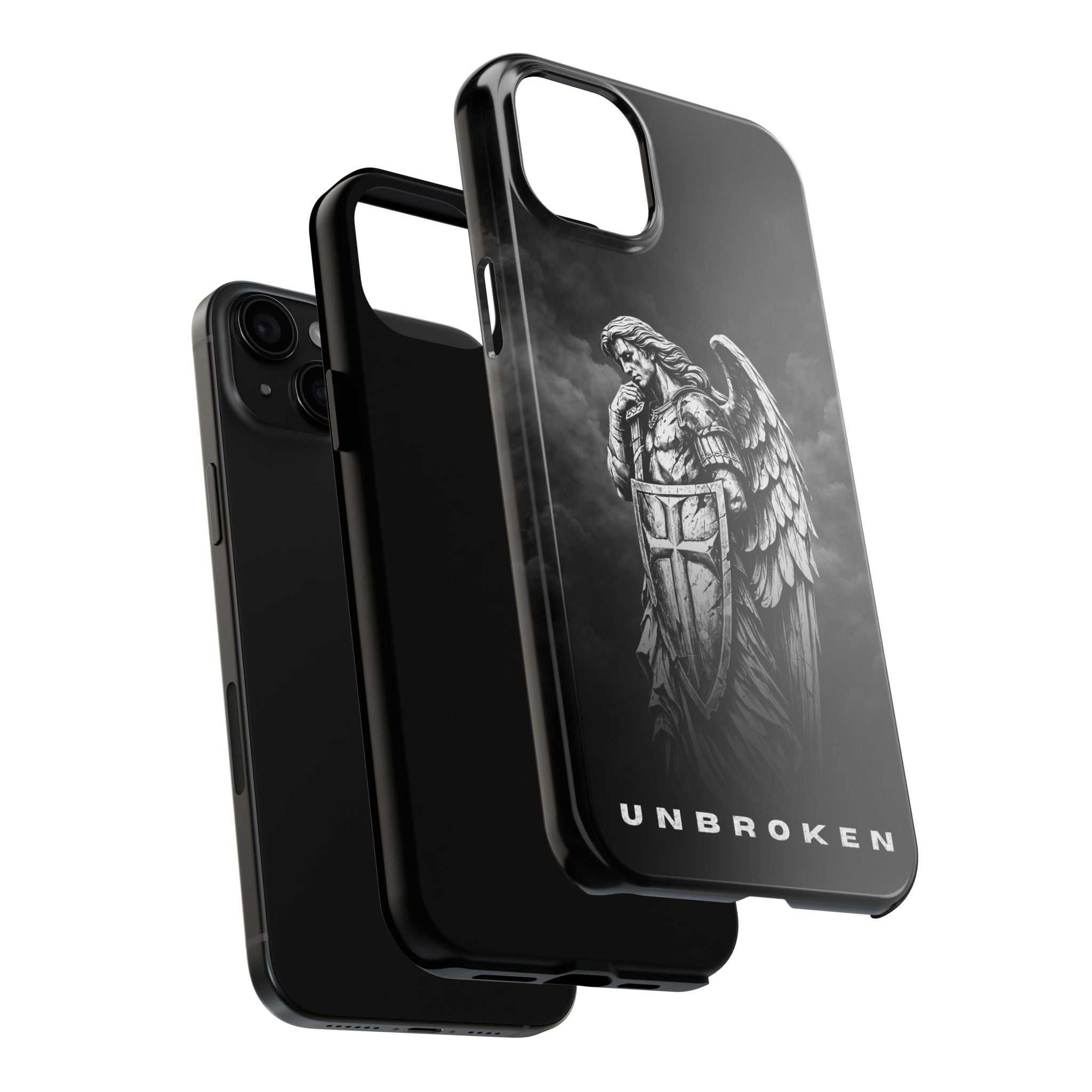 Archangel Phone Case Black & White Angel Warrior iPhone 17 16 15 14 13 Case Faith Inspired Protective Case Gothic Christian Phone Cover
