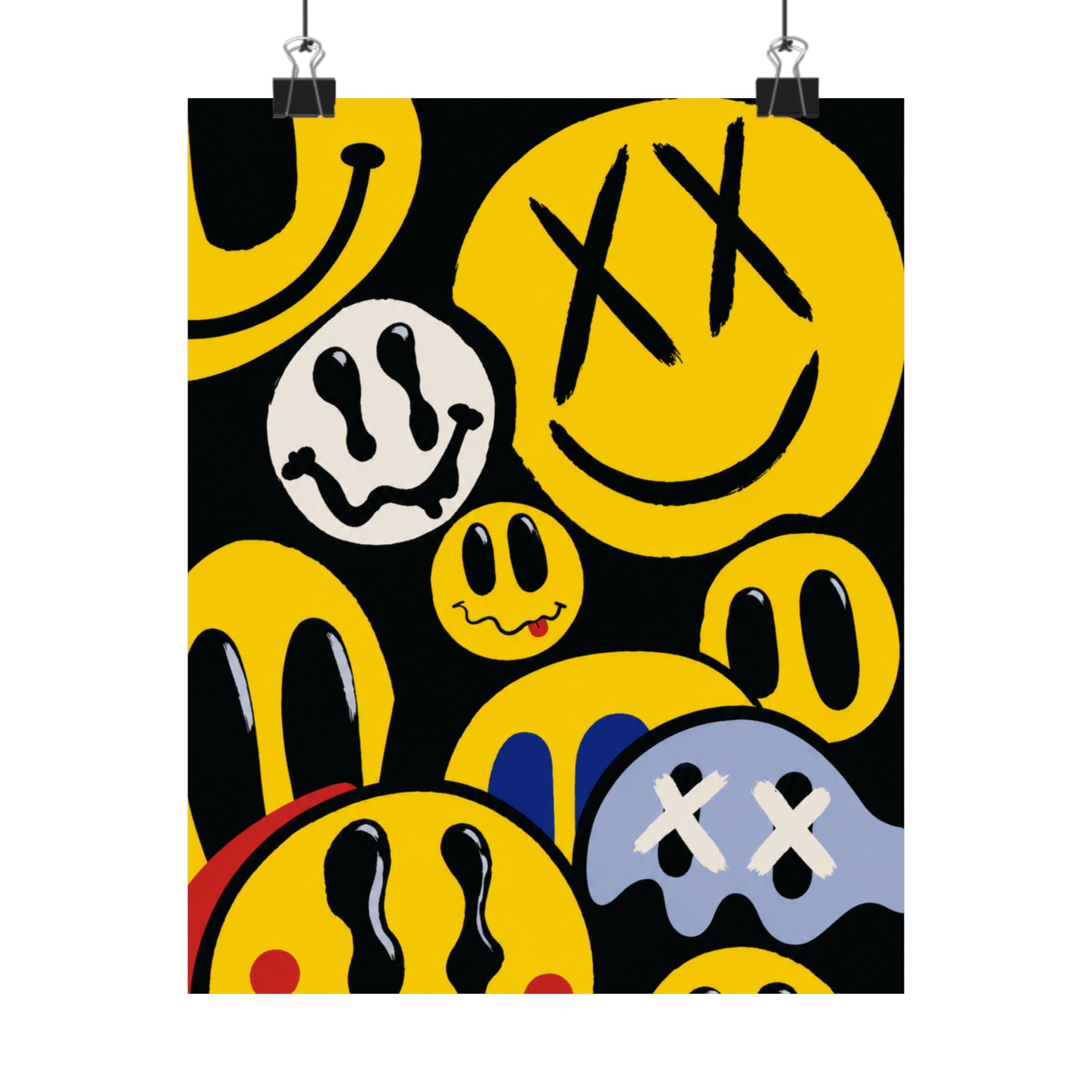 Grunge Smiley Faces Matte Poster | Vertical Pop Art Wall Print