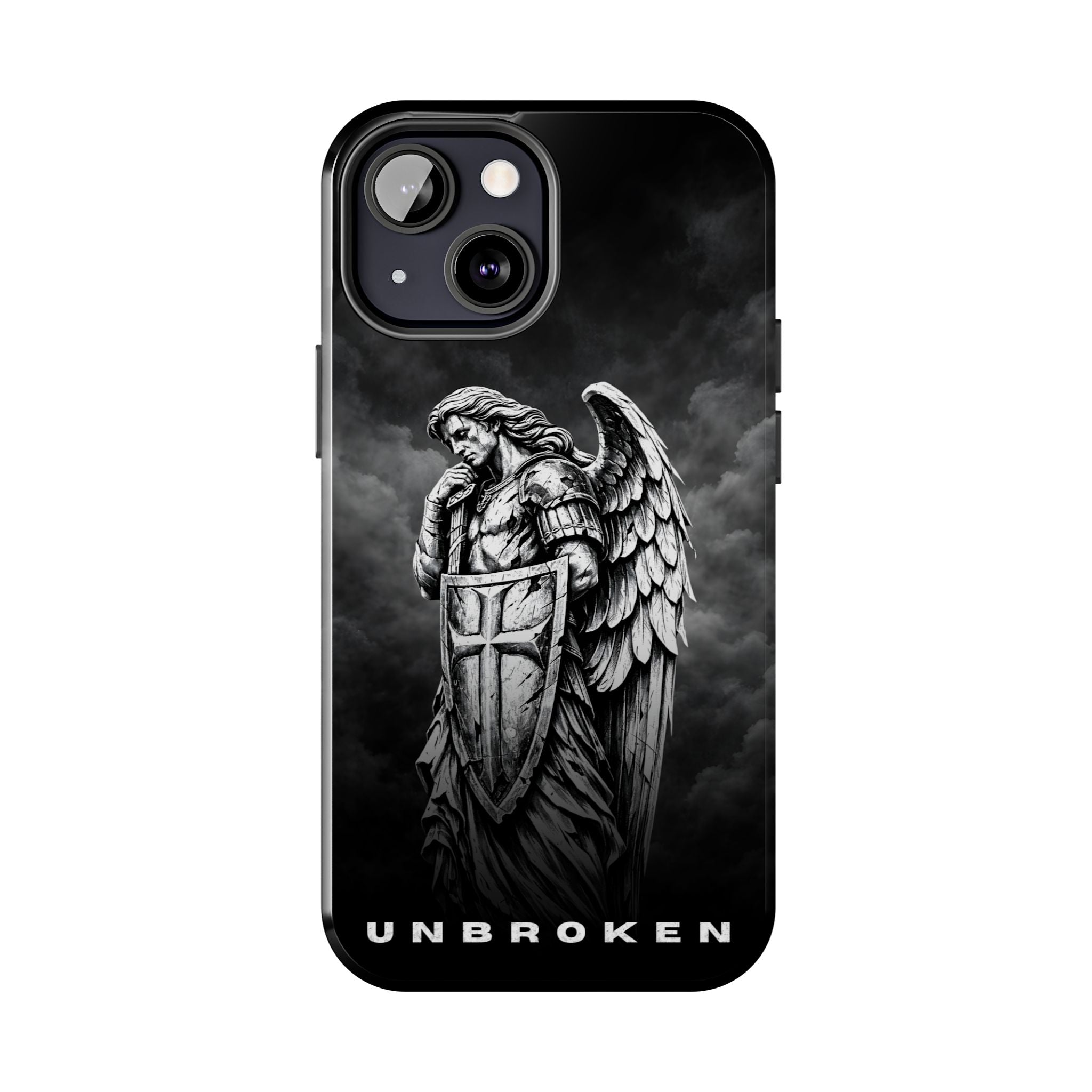 Archangel Phone Case Black & White Angel Warrior iPhone 17 16 15 14 13 Case Faith Inspired Protective Case Gothic Christian Phone Cover