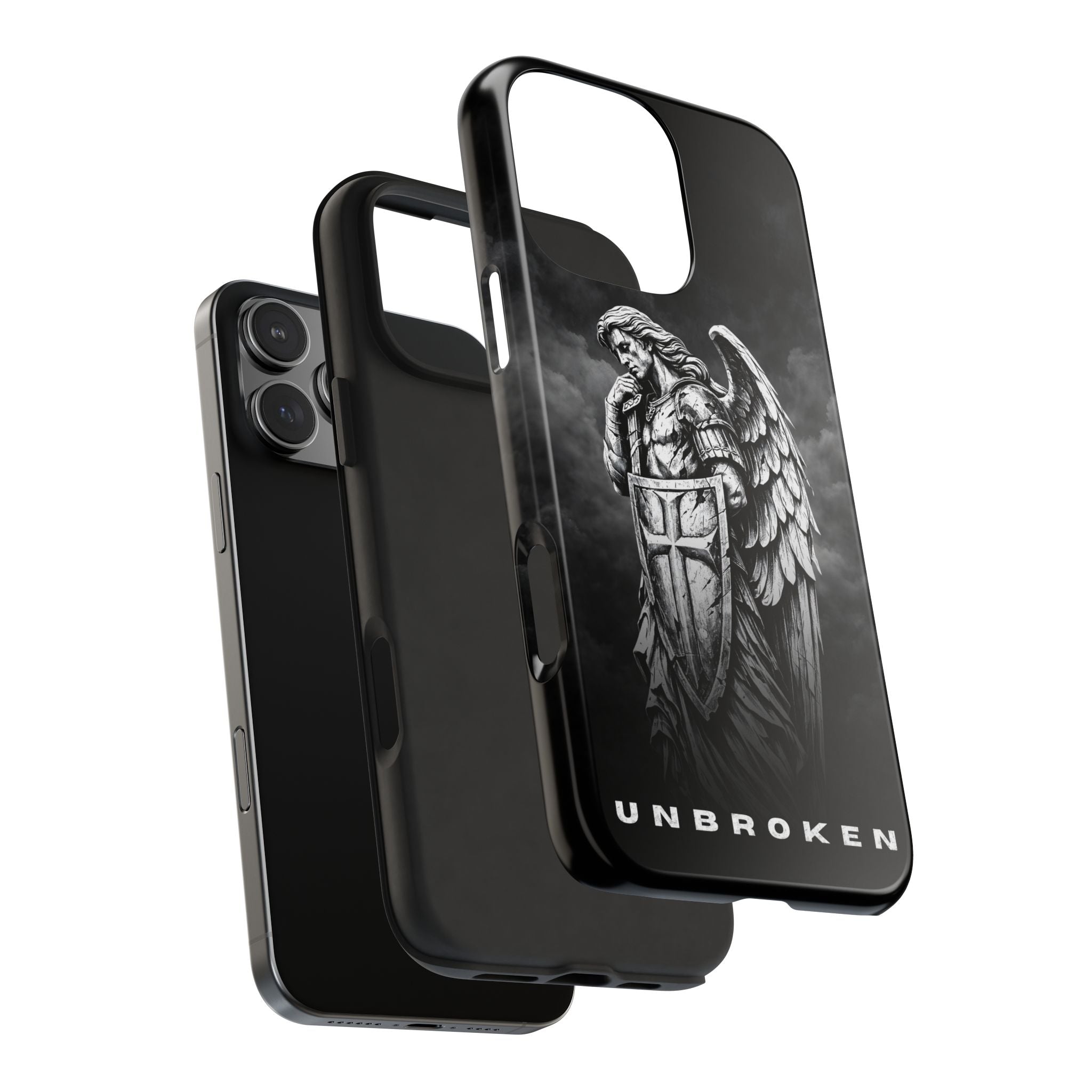 Archangel Phone Case Black & White Angel Warrior iPhone 17 16 15 14 13 Case Faith Inspired Protective Case Gothic Christian Phone Cover