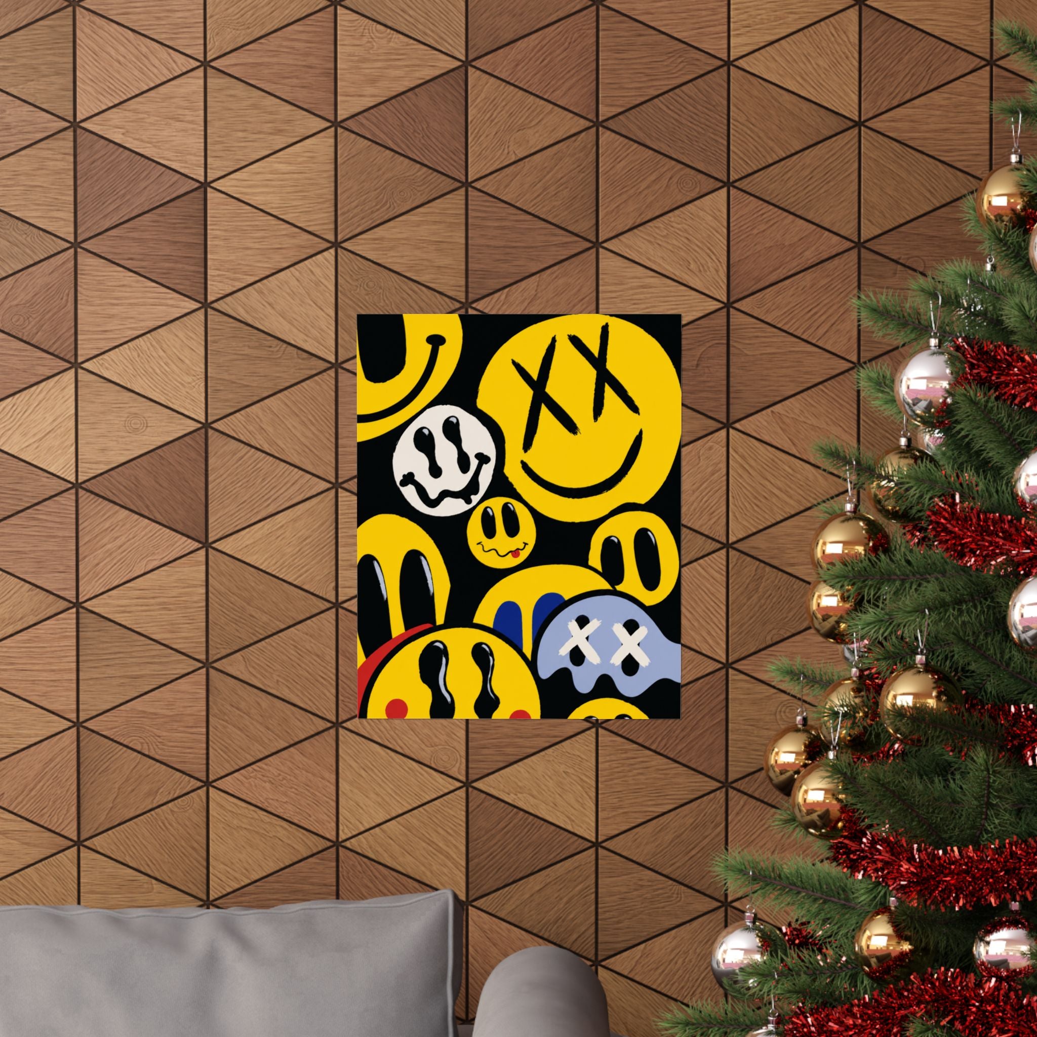 Grunge Smiley Faces Matte Poster | Vertical Pop Art Wall Print