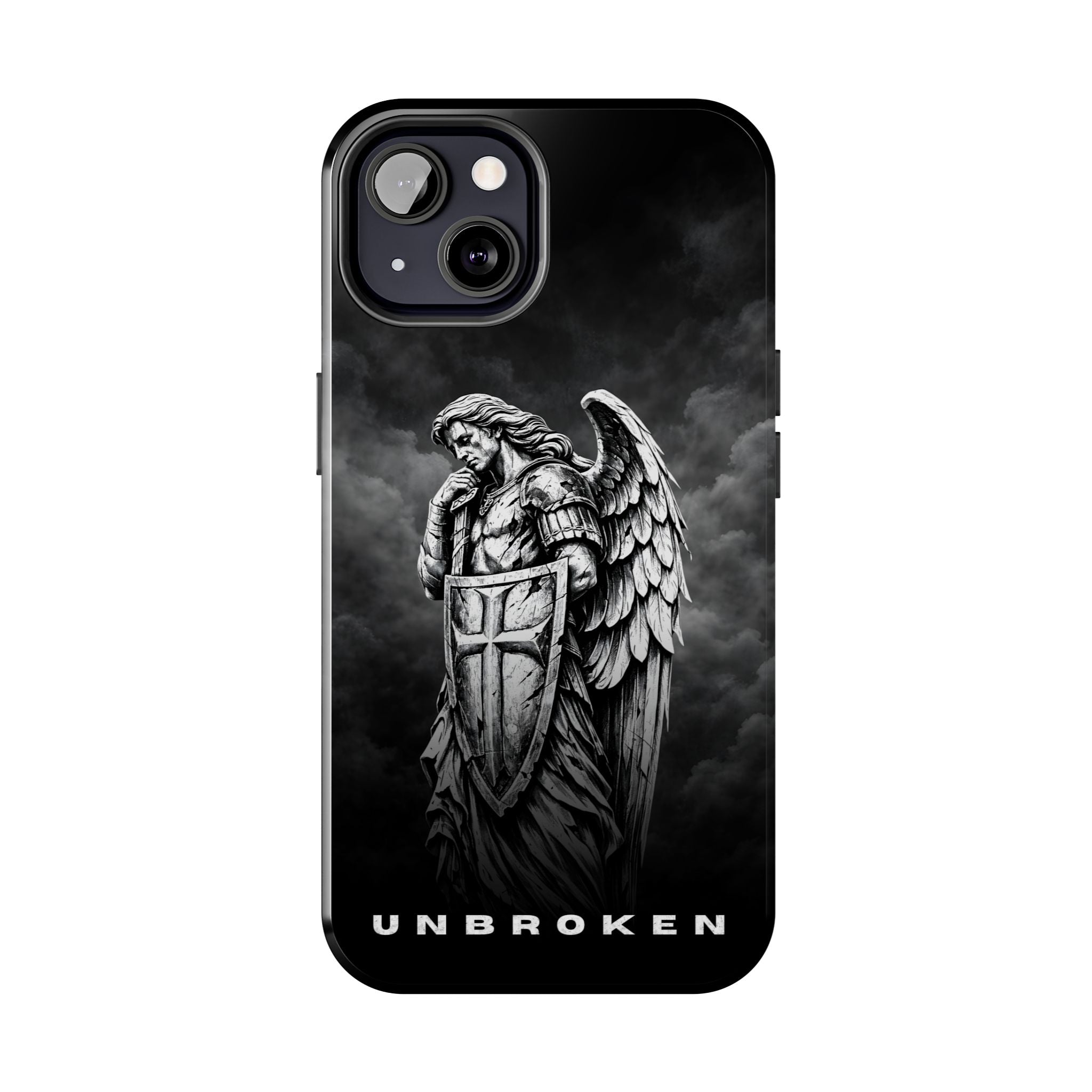 Archangel Phone Case Black & White Angel Warrior iPhone 17 16 15 14 13 Case Faith Inspired Protective Case Gothic Christian Phone Cover