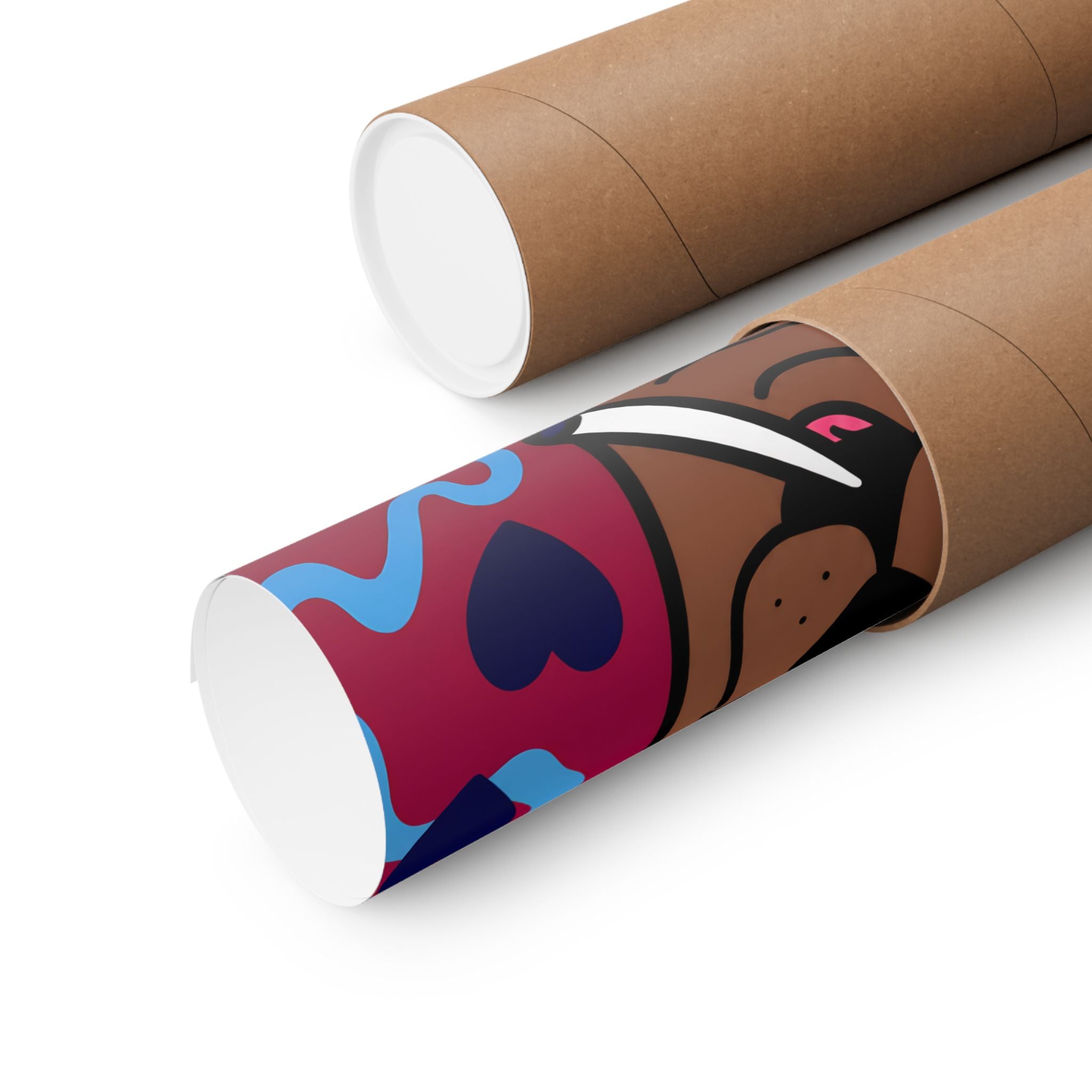 Psychedelic Dog Poster Matte Vertical Poster | Trippy Pup Art, Hearts & Wavy Background