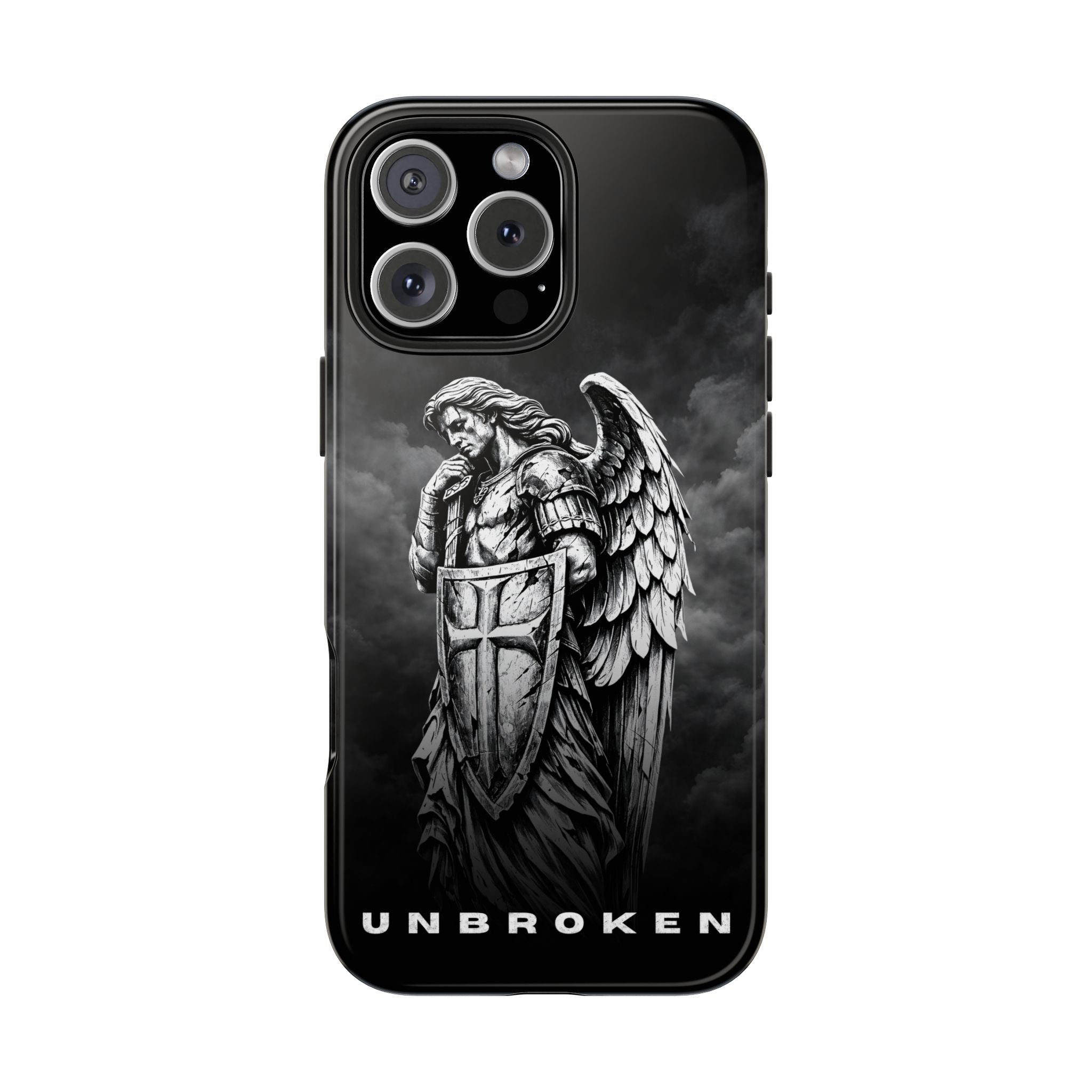 Archangel Phone Case Black & White Angel Warrior iPhone 17 16 15 14 13 Case Faith Inspired Protective Case Gothic Christian Phone Cover