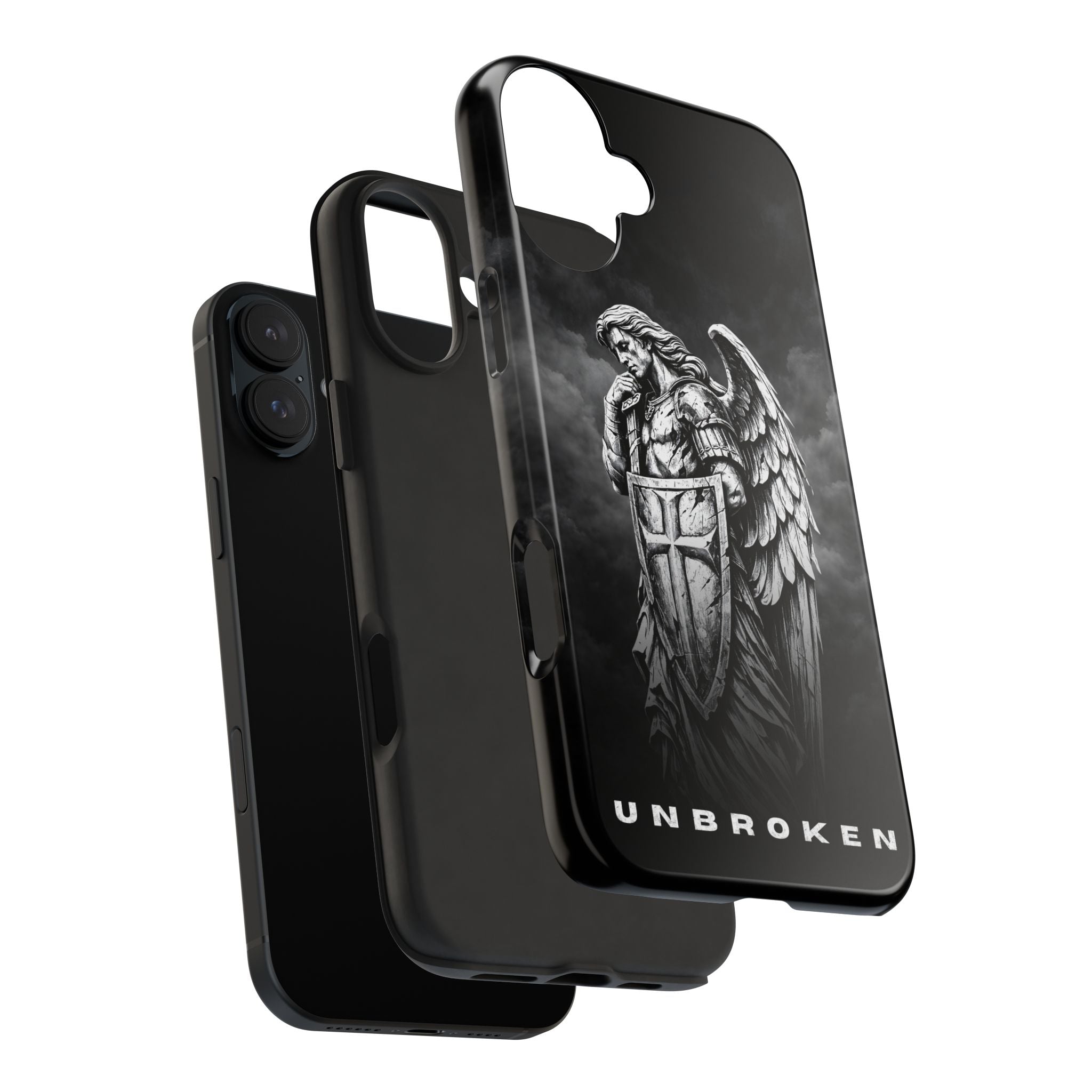 Archangel Phone Case Black & White Angel Warrior iPhone 17 16 15 14 13 Case Faith Inspired Protective Case Gothic Christian Phone Cover