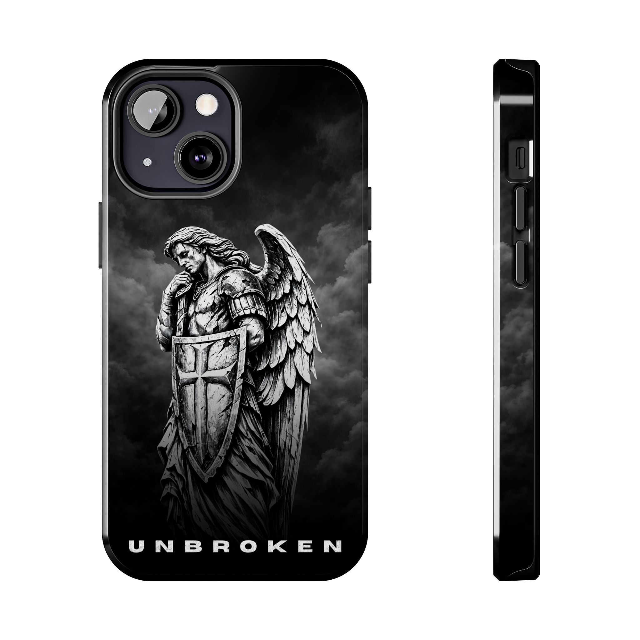Archangel Phone Case Black & White Angel Warrior iPhone 17 16 15 14 13 Case Faith Inspired Protective Case Gothic Christian Phone Cover