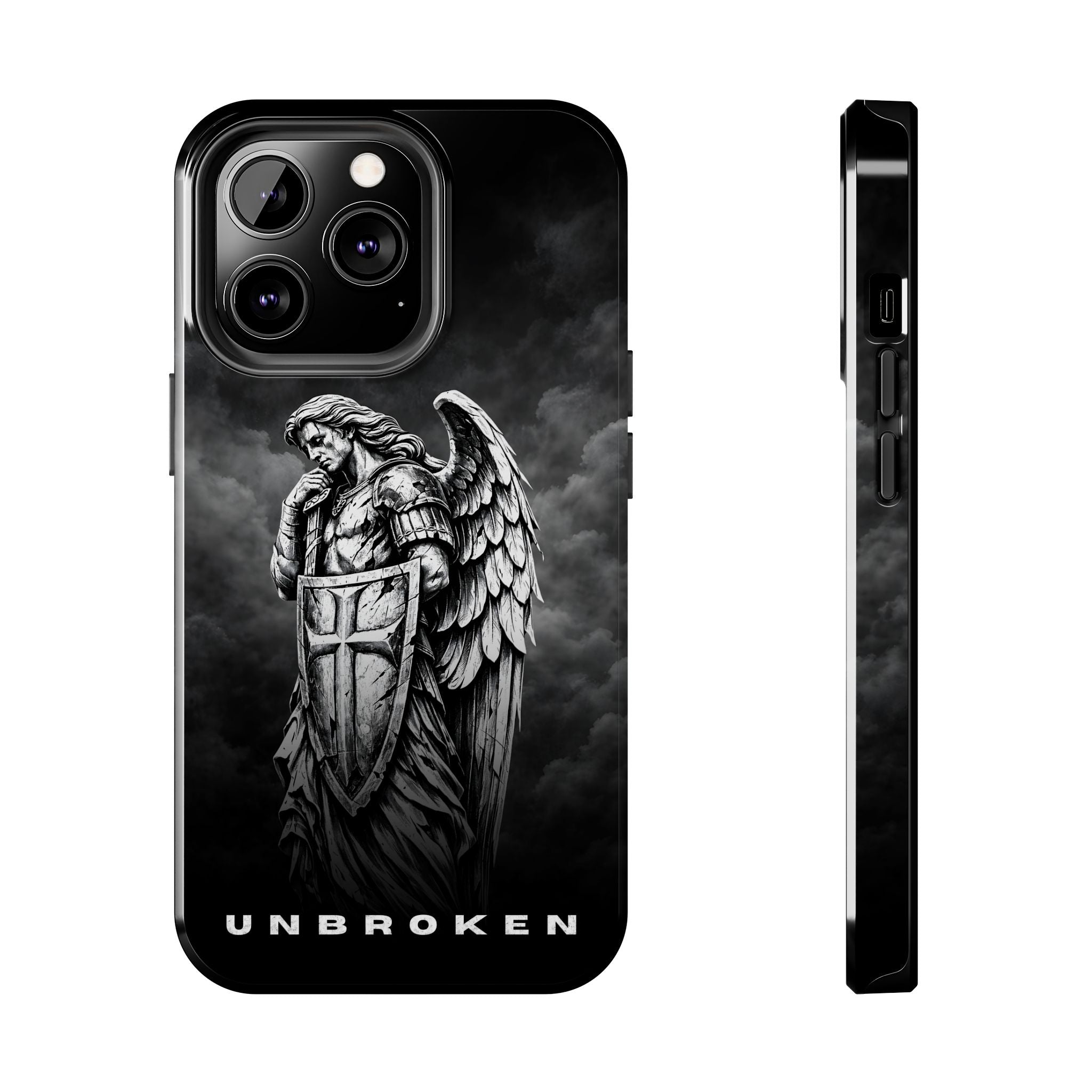 Archangel Phone Case Black & White Angel Warrior iPhone 17 16 15 14 13 Case Faith Inspired Protective Case Gothic Christian Phone Cover