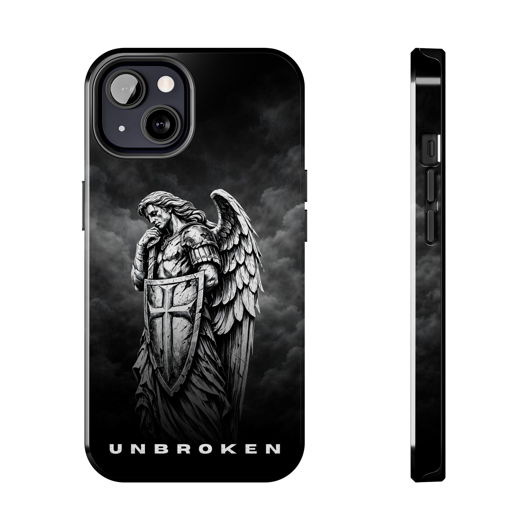 Archangel Phone Case Black & White Angel Warrior iPhone 17 16 15 14 13 Case Faith Inspired Protective Case Gothic Christian Phone Cover