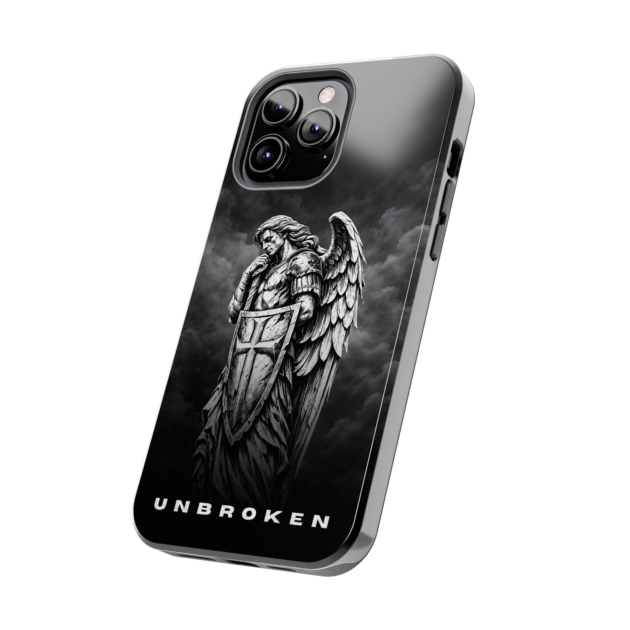 Archangel Phone Case Black & White Angel Warrior iPhone 17 16 15 14 13 Case Faith Inspired Protective Case Gothic Christian Phone Cover