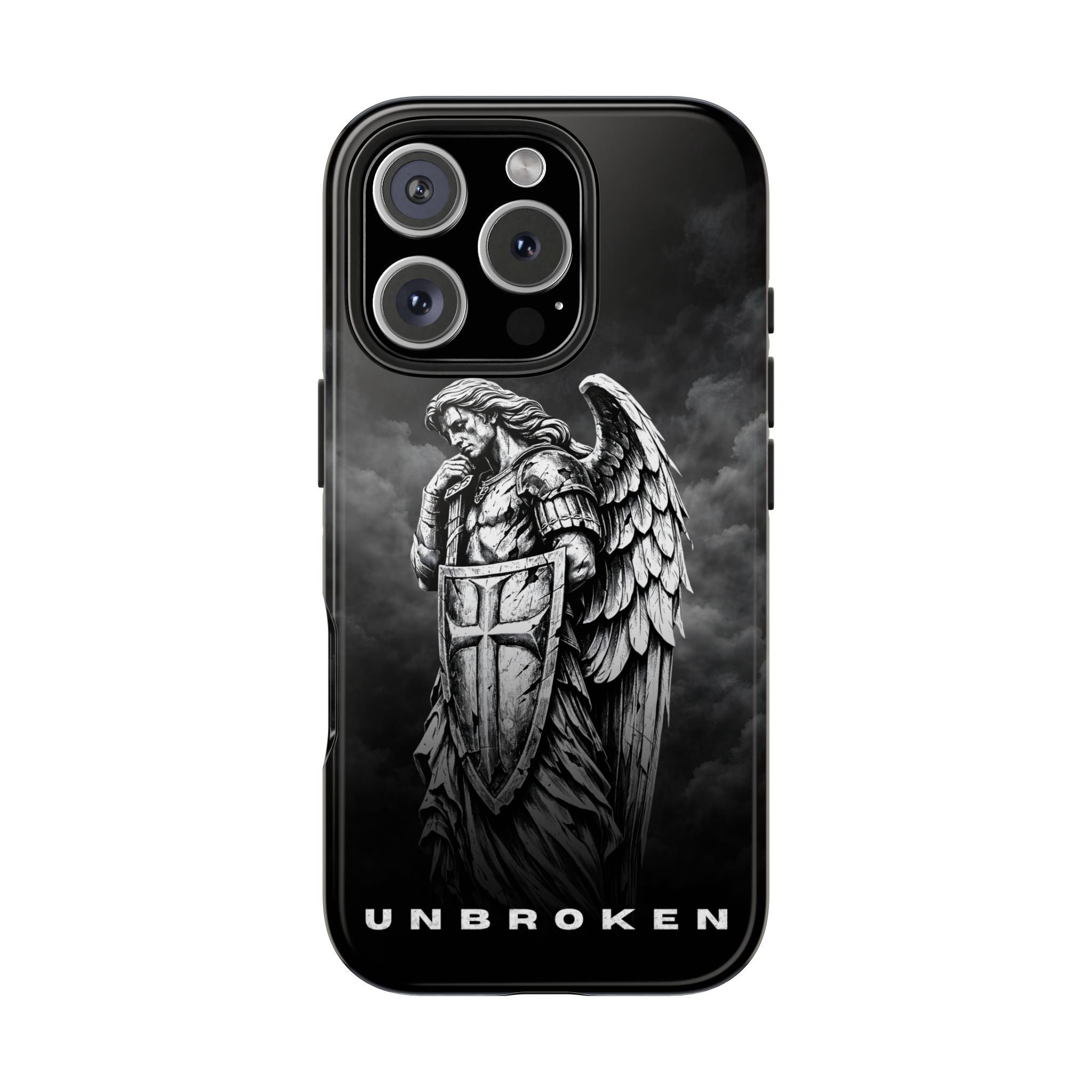Archangel Phone Case Black & White Angel Warrior iPhone 17 16 15 14 13 Case Faith Inspired Protective Case Gothic Christian Phone Cover