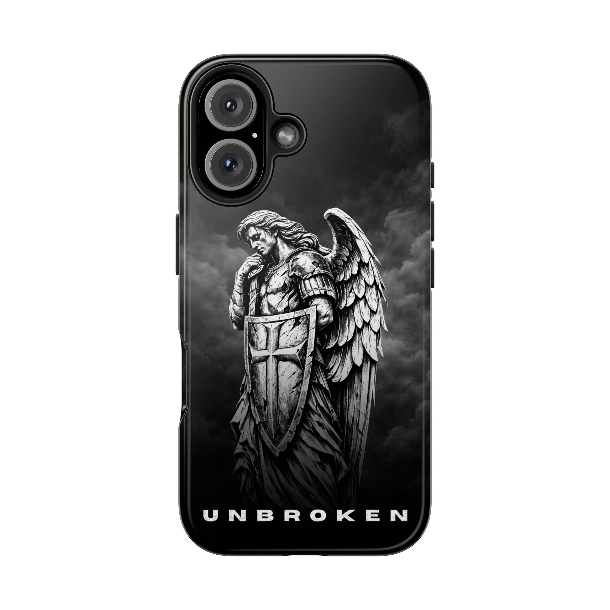 Archangel Phone Case Black & White Angel Warrior iPhone 17 16 15 14 13 Case Faith Inspired Protective Case Gothic Christian Phone Cover