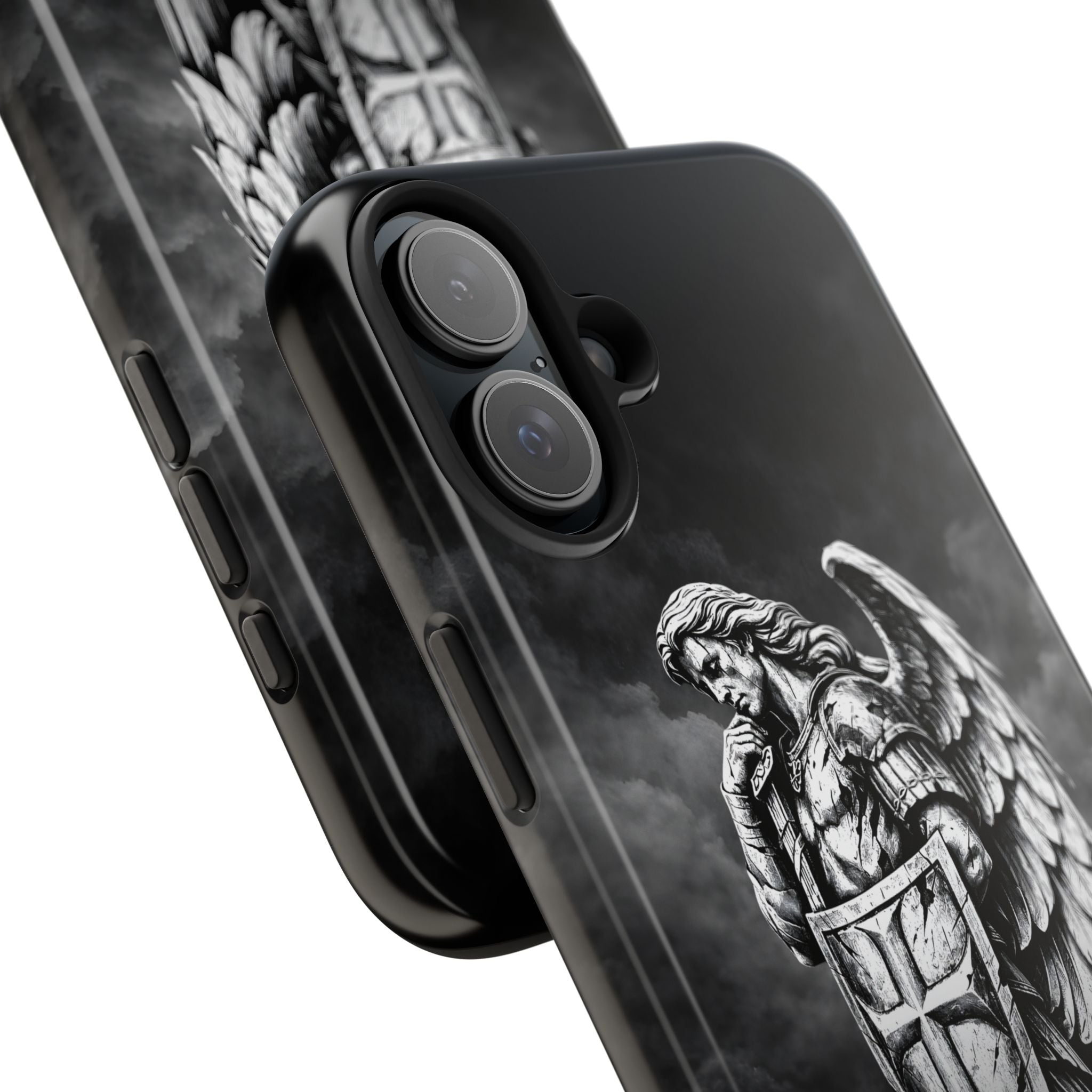 Archangel Phone Case Black & White Angel Warrior iPhone 17 16 15 14 13 Case Faith Inspired Protective Case Gothic Christian Phone Cover