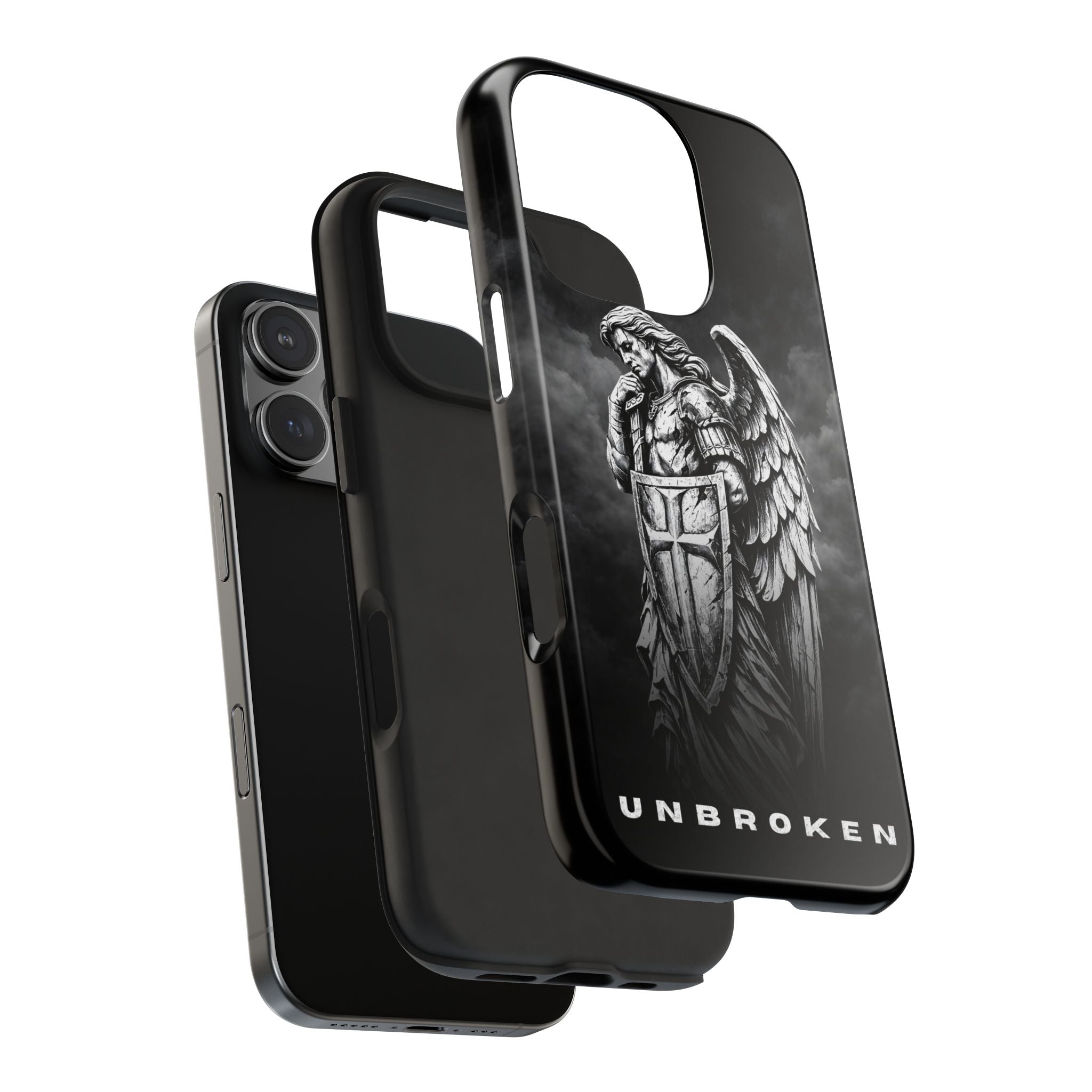 Archangel Phone Case Black & White Angel Warrior iPhone 17 16 15 14 13 Case Faith Inspired Protective Case Gothic Christian Phone Cover