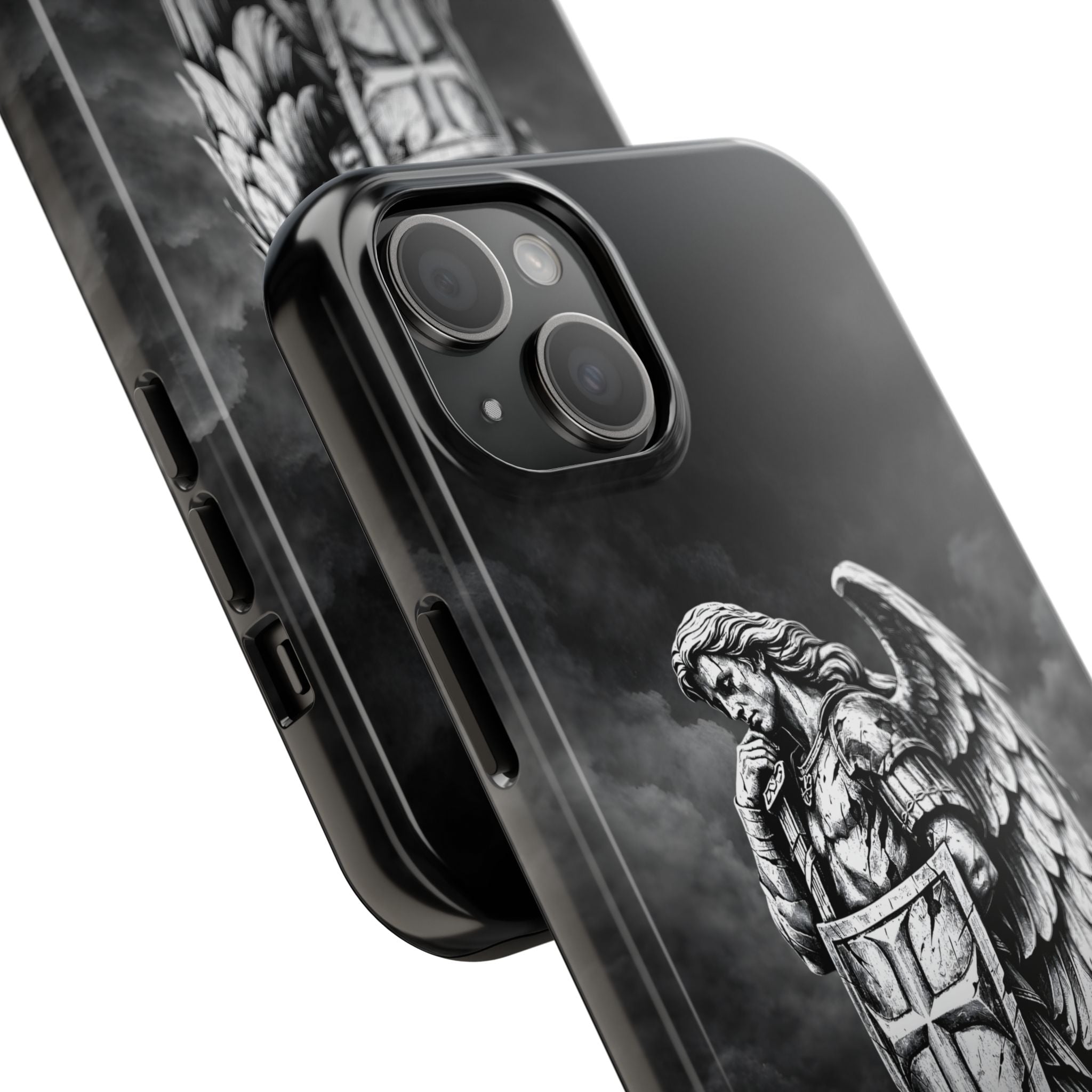 Archangel Phone Case Black & White Angel Warrior iPhone 17 16 15 14 13 Case Faith Inspired Protective Case Gothic Christian Phone Cover