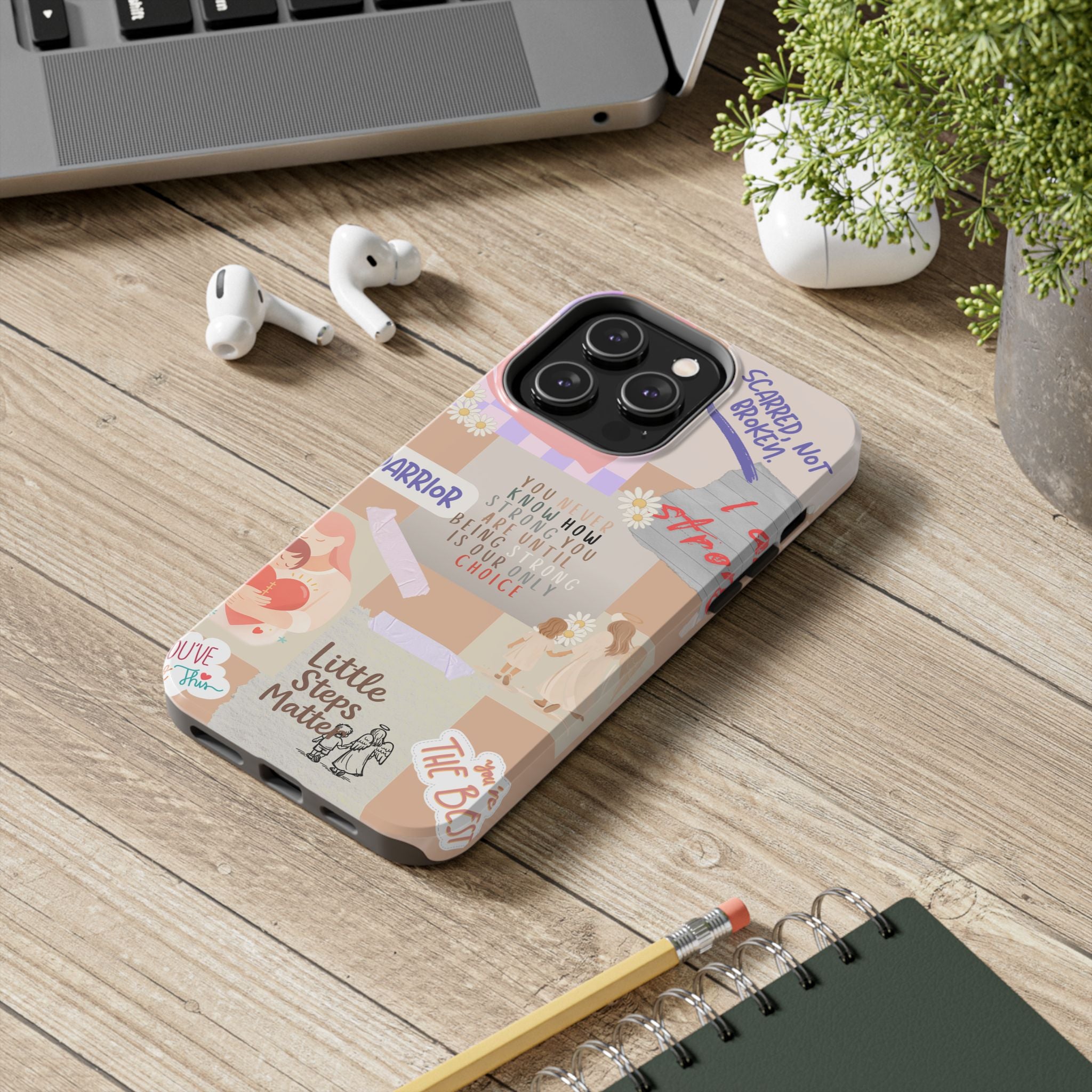 CHD Heart iPhone Case Pro Max Healing Collage Tough iPhone Case 17 16 15 14 13 12 11 mental health, encouragement, pastel stickers