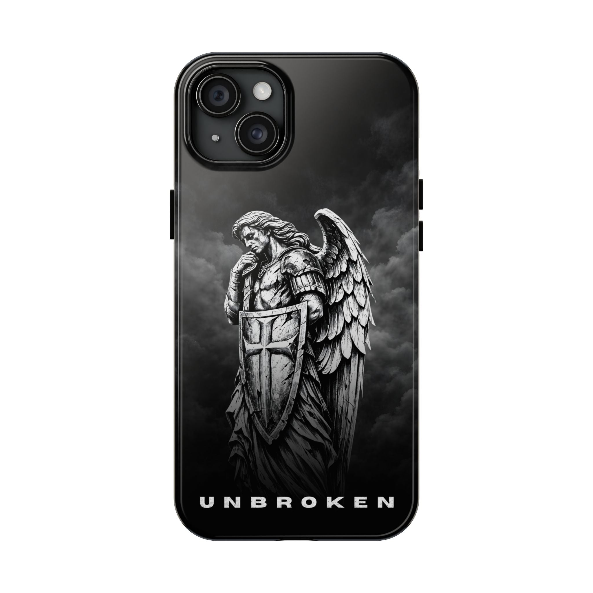 Archangel Phone Case Black & White Angel Warrior iPhone 17 16 15 14 13 Case Faith Inspired Protective Case Gothic Christian Phone Cover
