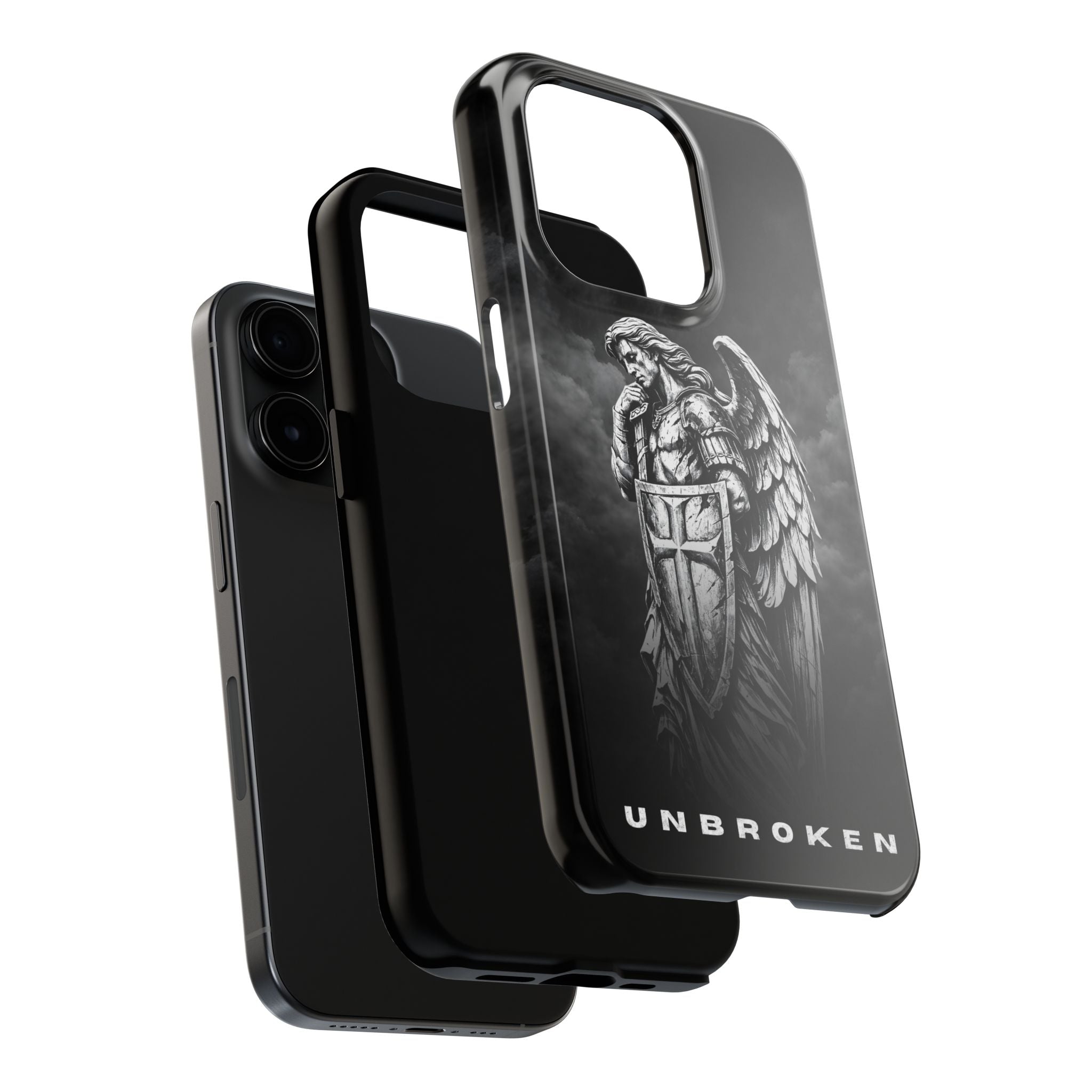 Archangel Phone Case Black & White Angel Warrior iPhone 17 16 15 14 13 Case Faith Inspired Protective Case Gothic Christian Phone Cover