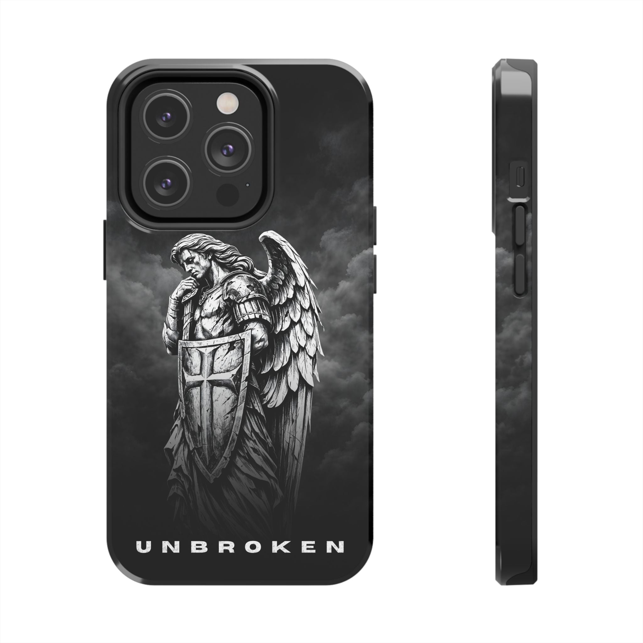 Archangel Phone Case Black & White Angel Warrior iPhone 17 16 15 14 13 Case Faith Inspired Protective Case Gothic Christian Phone Cover