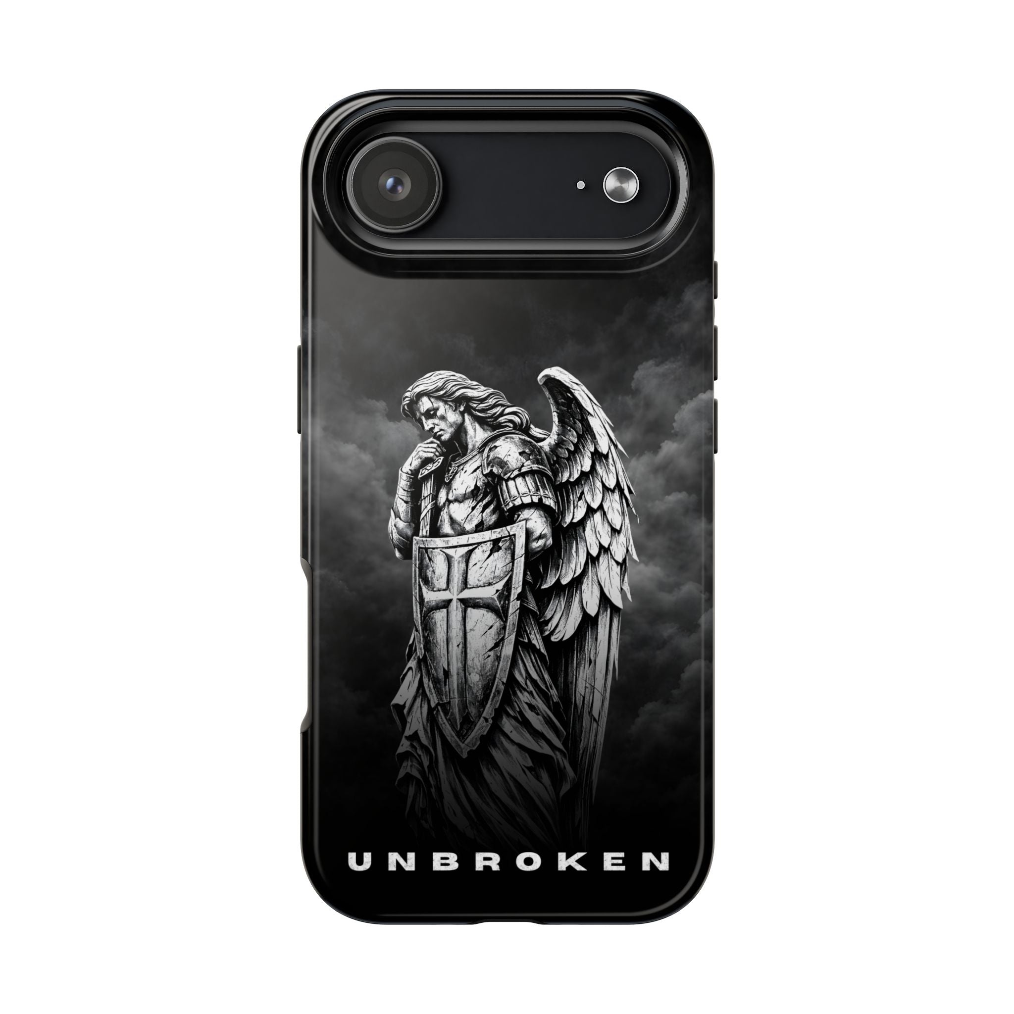 Archangel Phone Case Black & White Angel Warrior iPhone 17 16 15 14 13 Case Faith Inspired Protective Case Gothic Christian Phone Cover