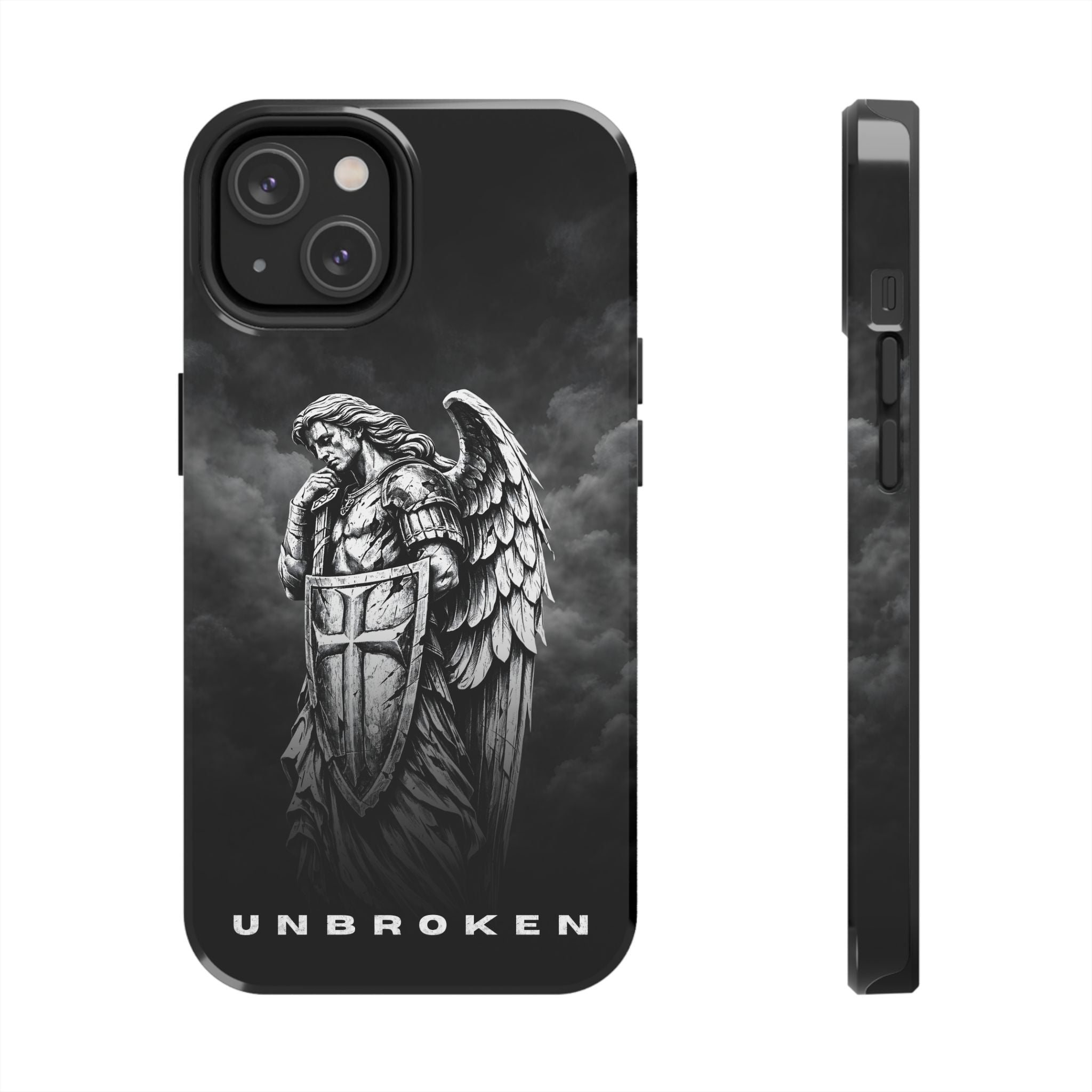 Archangel Phone Case Black & White Angel Warrior iPhone 17 16 15 14 13 Case Faith Inspired Protective Case Gothic Christian Phone Cover