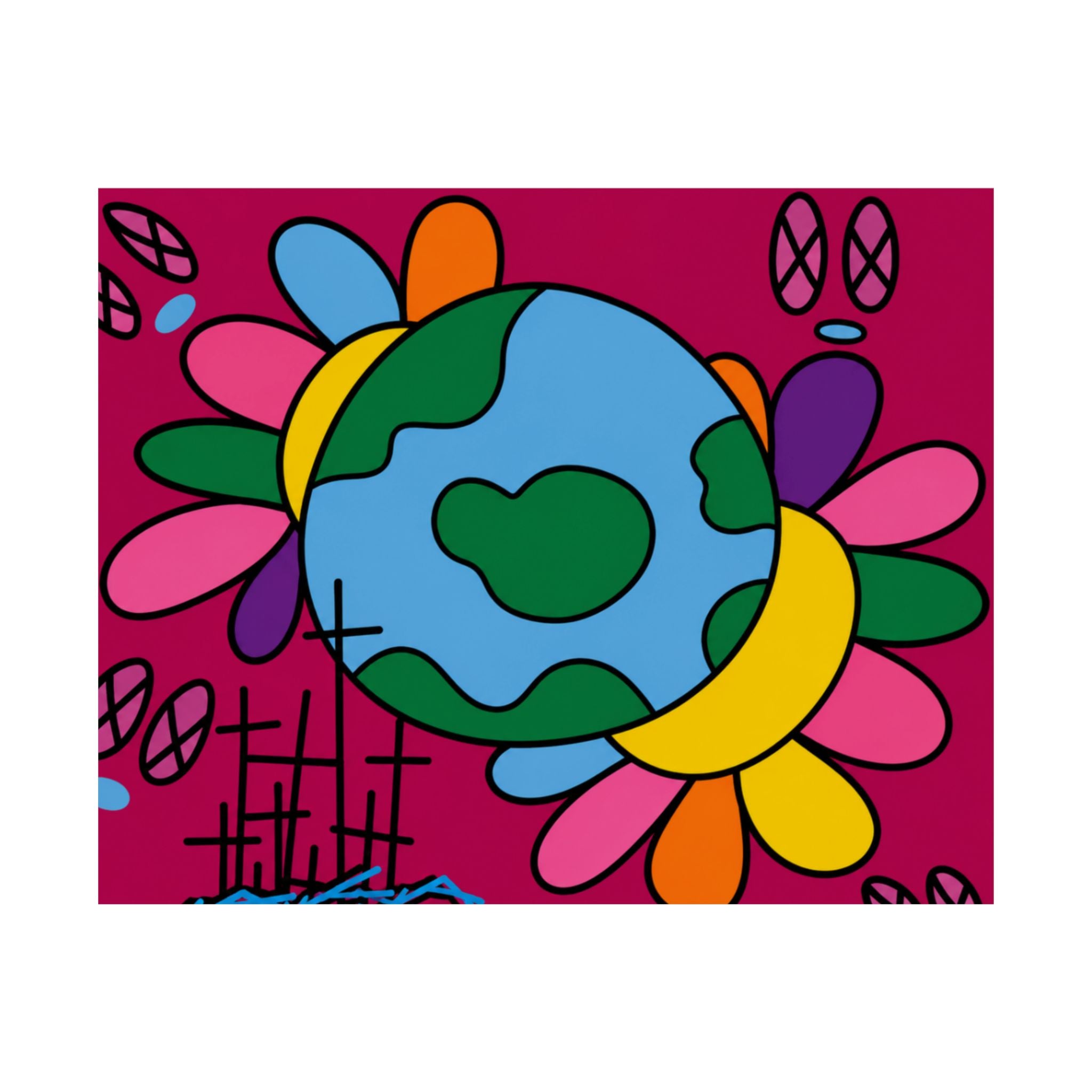 Earth Flower Illustration Matte Horizontal Poster | Colorful Planet Art Print