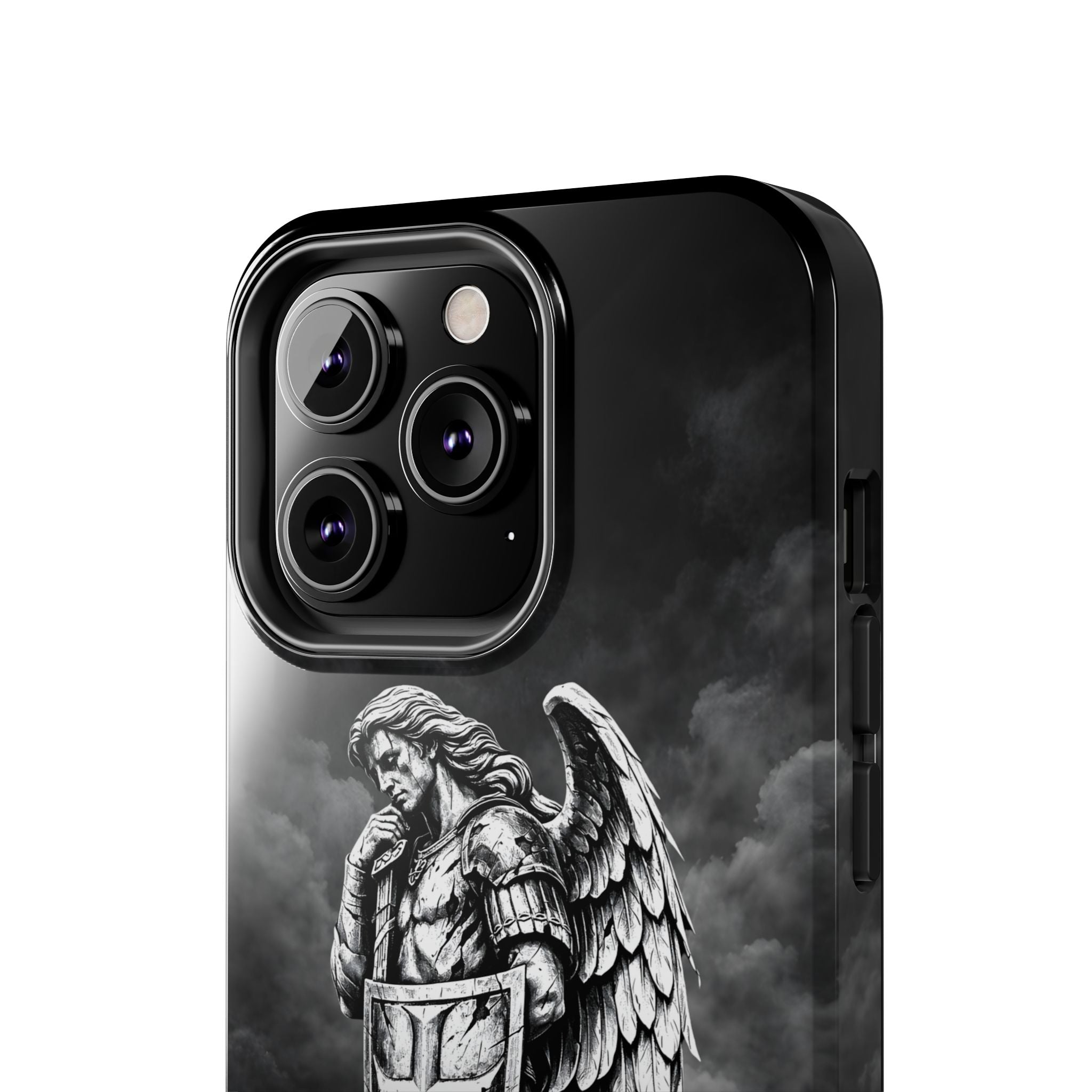 Archangel Phone Case Black & White Angel Warrior iPhone 17 16 15 14 13 Case Faith Inspired Protective Case Gothic Christian Phone Cover