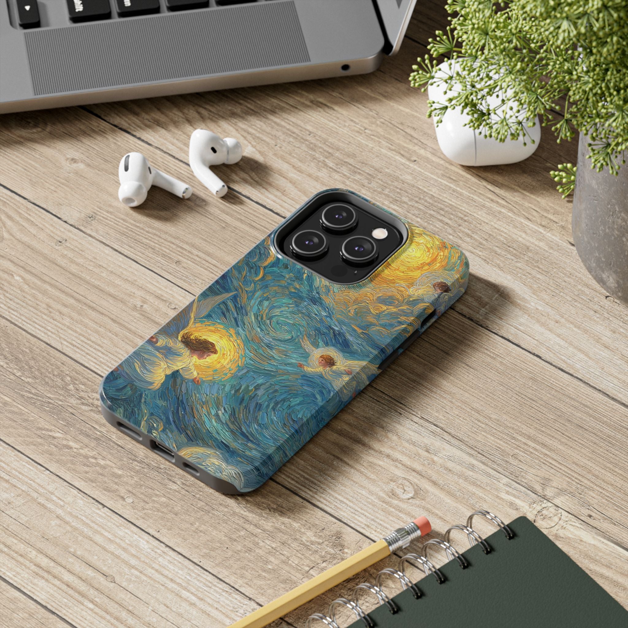 Van Gogh Inspired Angel Phone Case Celestial Heaven Aesthetic iPhone 17 16 15 Christian Angel Artwork Samsung Case Spiritual Phone Case