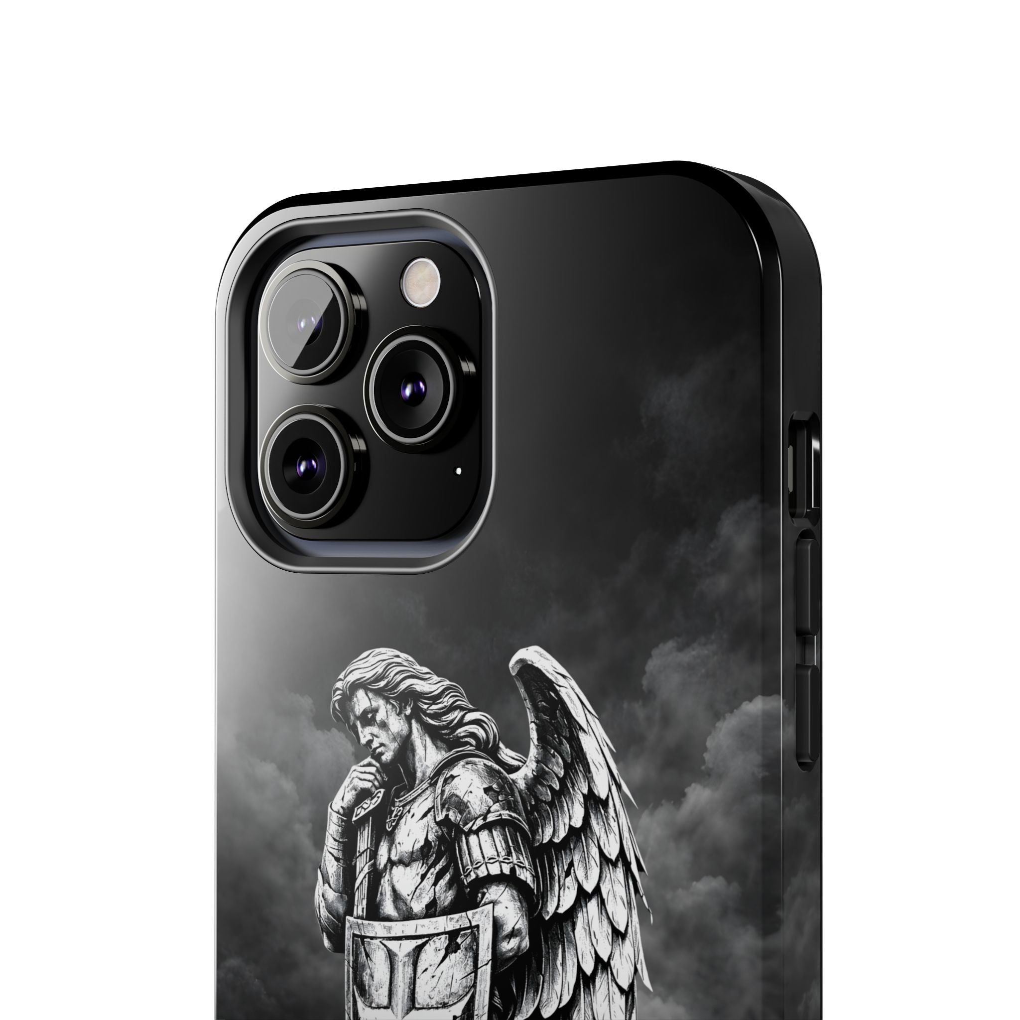 Archangel Phone Case Black & White Angel Warrior iPhone 17 16 15 14 13 Case Faith Inspired Protective Case Gothic Christian Phone Cover