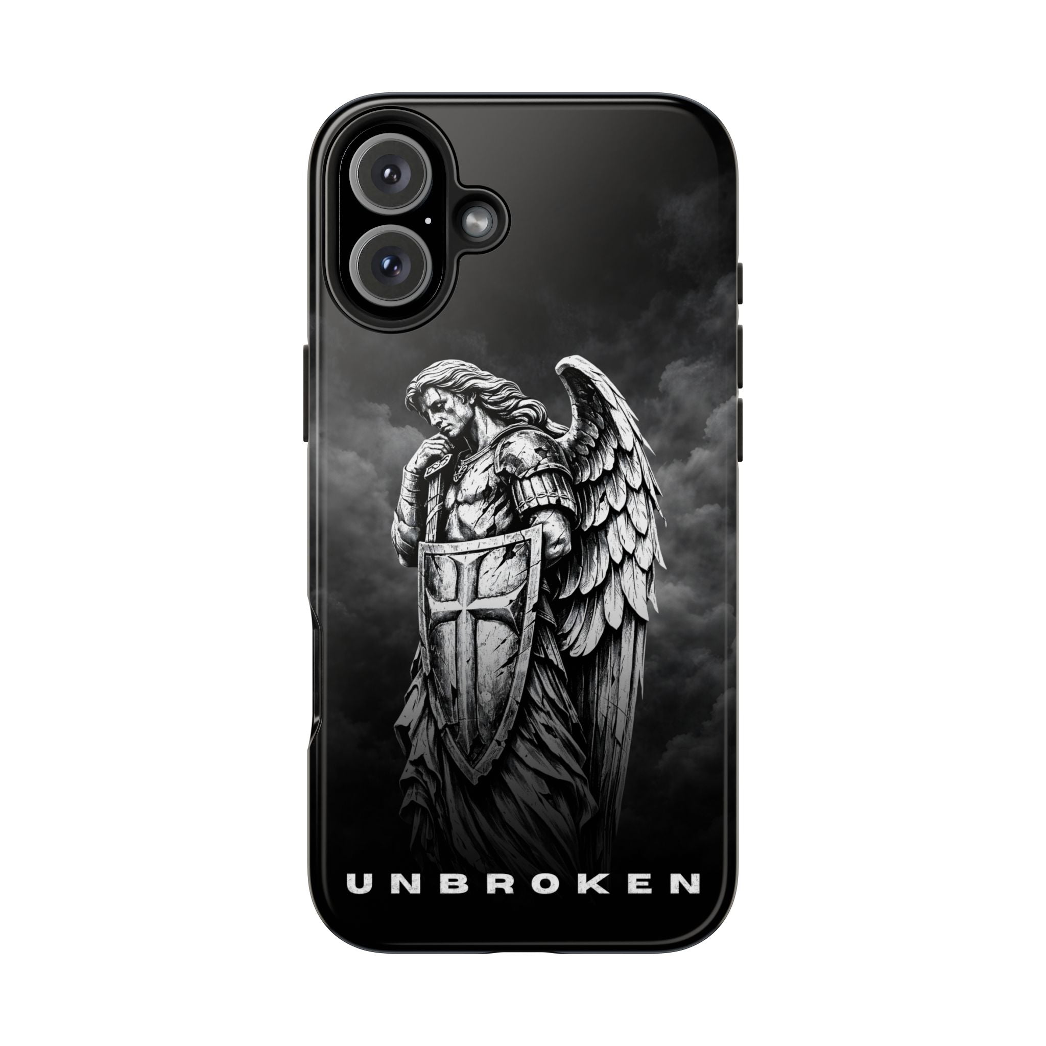 Archangel Phone Case Black & White Angel Warrior iPhone 17 16 15 14 13 Case Faith Inspired Protective Case Gothic Christian Phone Cover