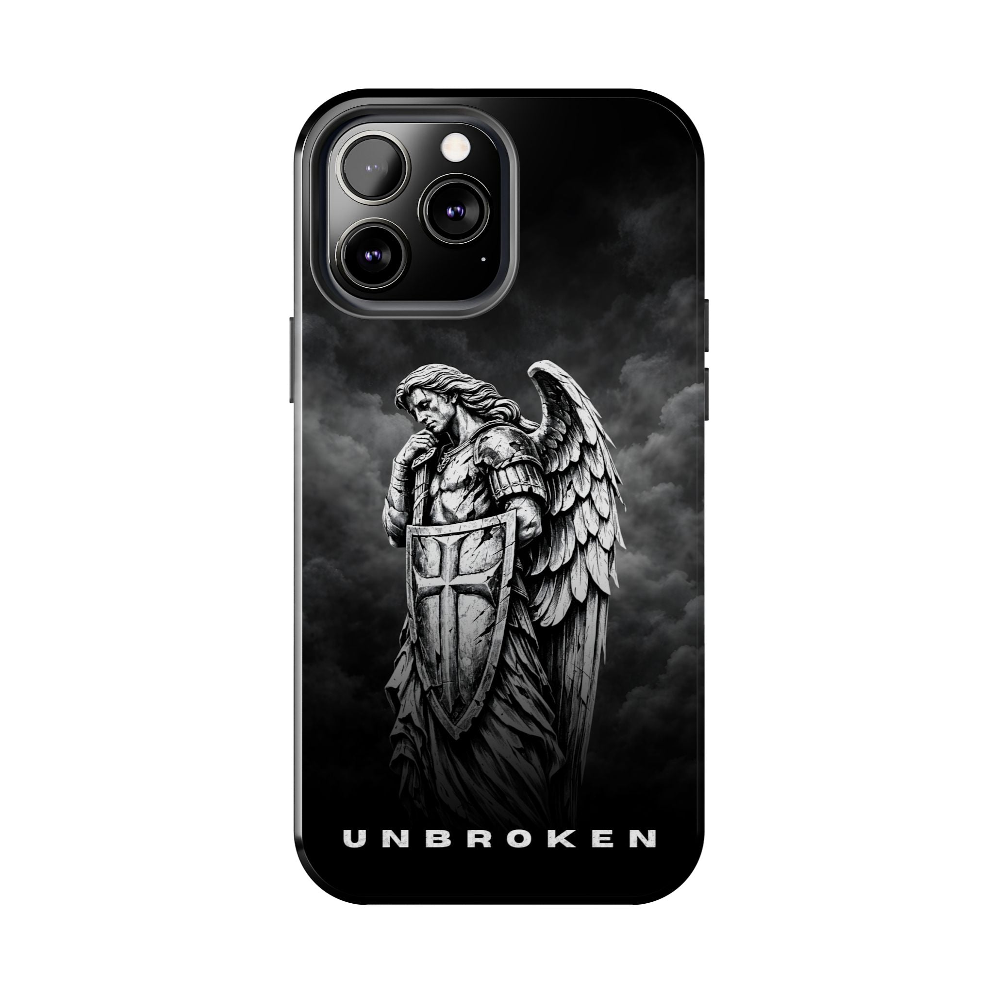 Archangel Phone Case Black & White Angel Warrior iPhone 17 16 15 14 13 Case Faith Inspired Protective Case Gothic Christian Phone Cover