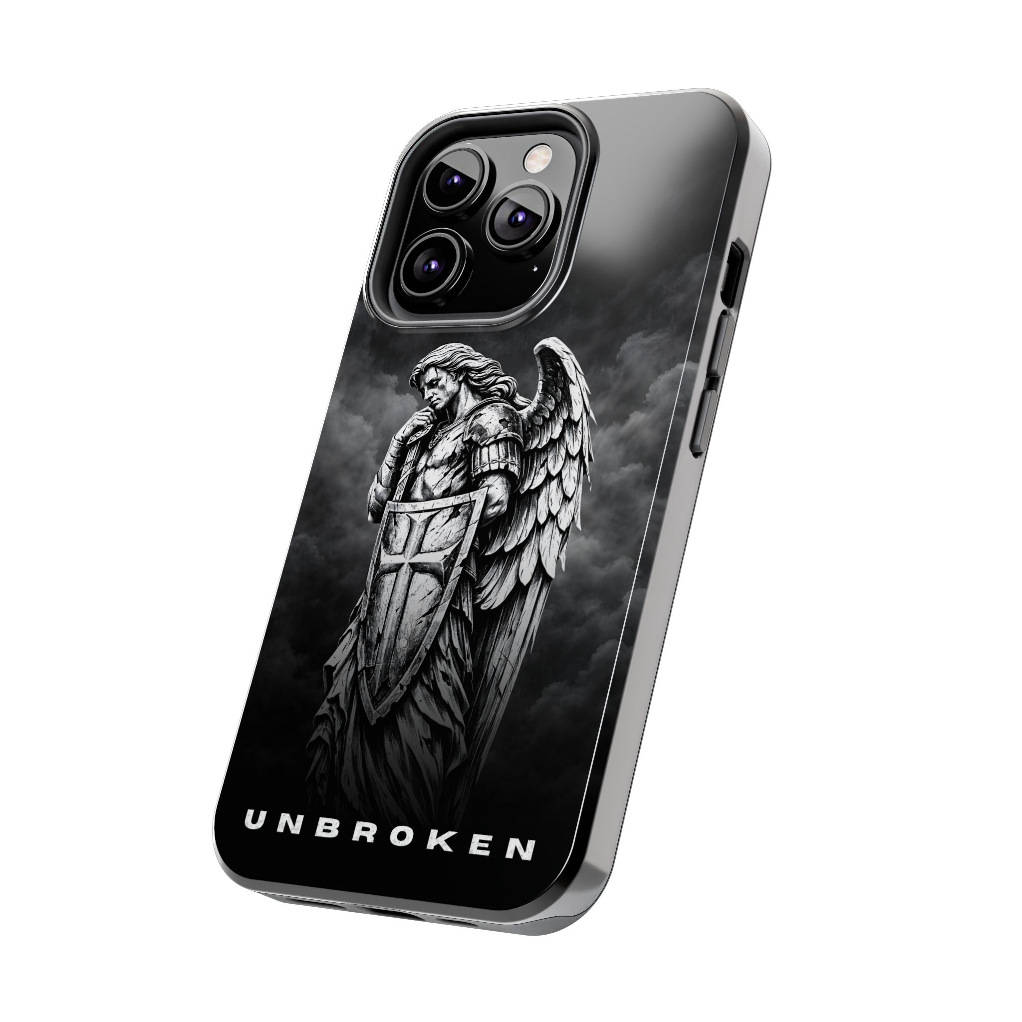 Archangel Phone Case Black & White Angel Warrior iPhone 17 16 15 14 13 Case Faith Inspired Protective Case Gothic Christian Phone Cover