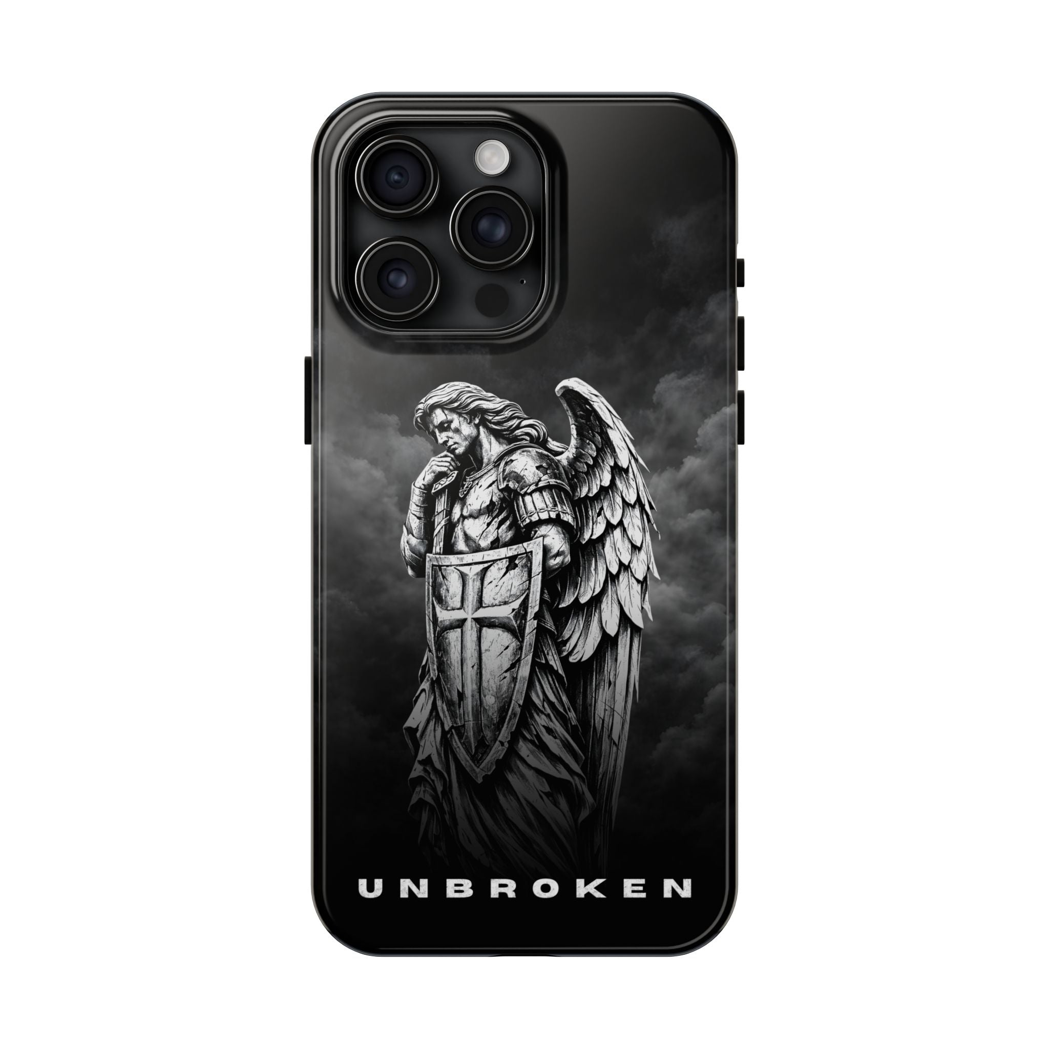 Archangel Phone Case Black & White Angel Warrior iPhone 17 16 15 14 13 Case Faith Inspired Protective Case Gothic Christian Phone Cover