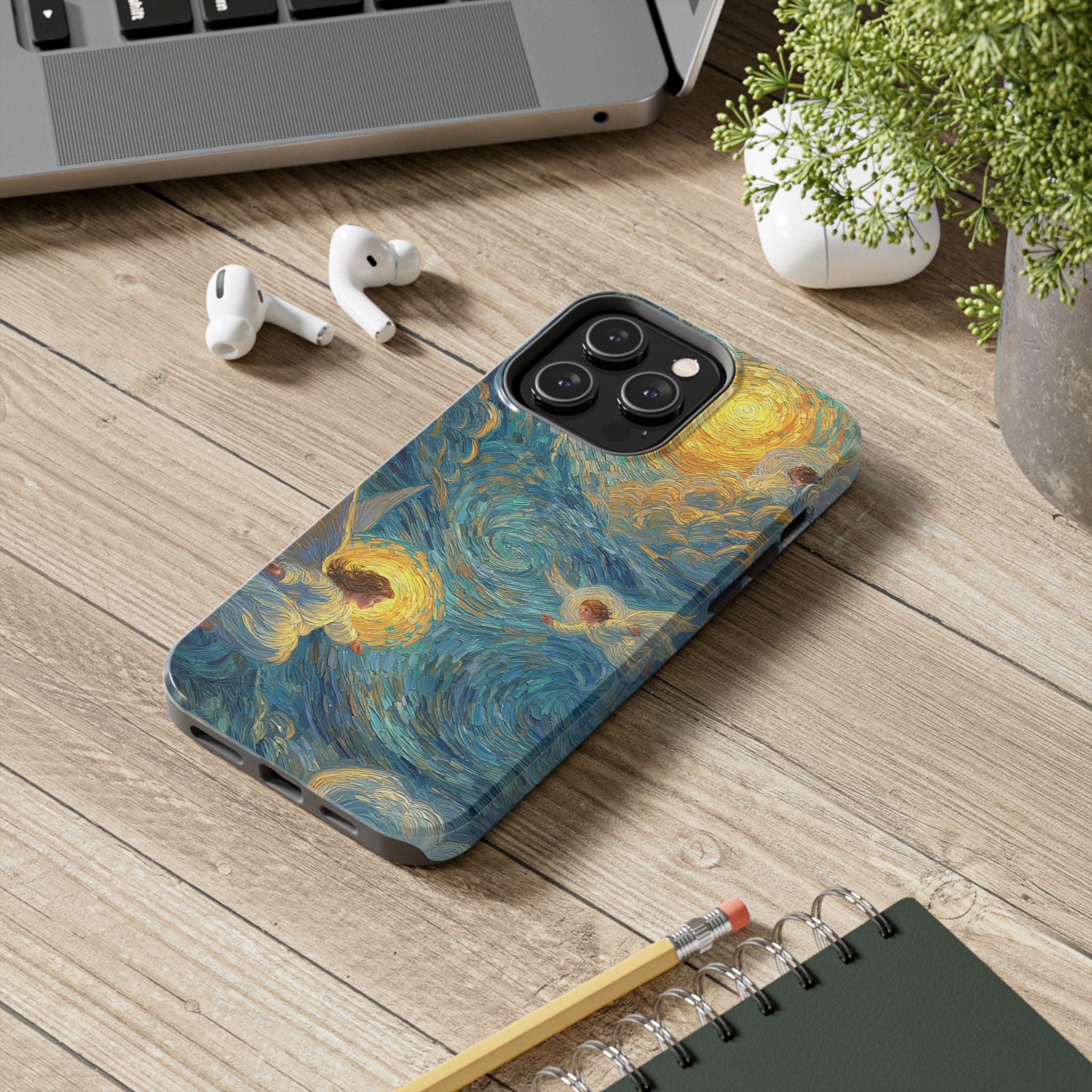 Van Gogh Inspired Angel Phone Case Celestial Heaven Aesthetic iPhone 17 16 15 Christian Angel Artwork Samsung Case Spiritual Phone Case