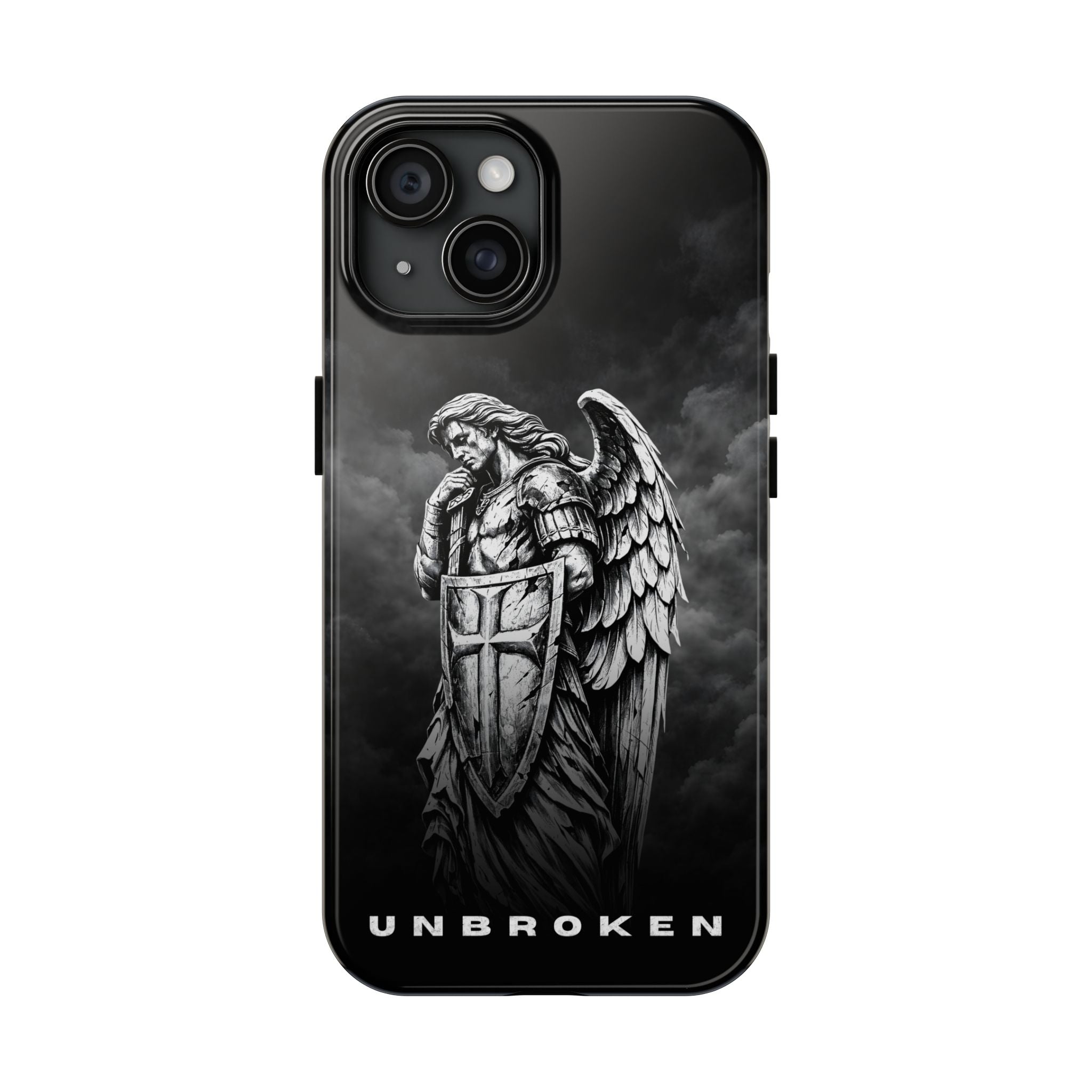Archangel Phone Case Black & White Angel Warrior iPhone 17 16 15 14 13 Case Faith Inspired Protective Case Gothic Christian Phone Cover