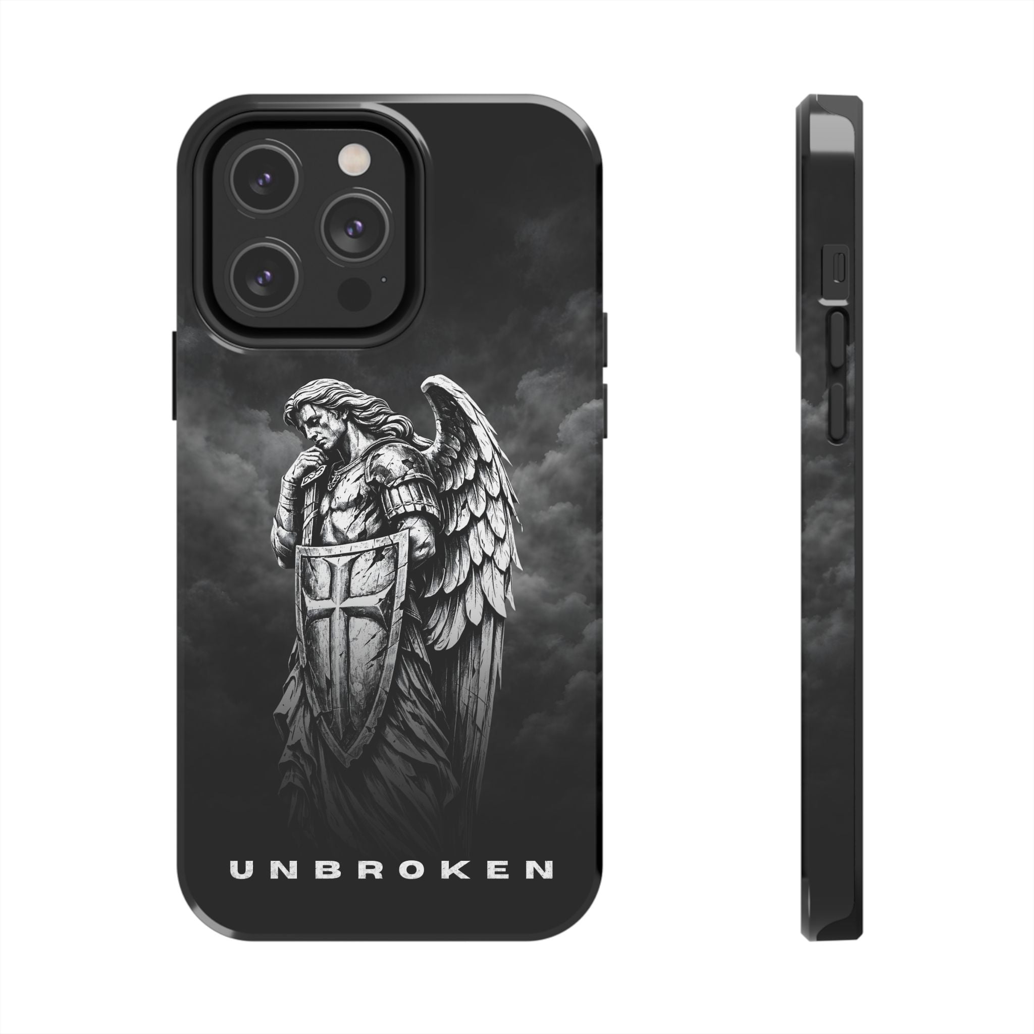Archangel Phone Case Black & White Angel Warrior iPhone 17 16 15 14 13 Case Faith Inspired Protective Case Gothic Christian Phone Cover