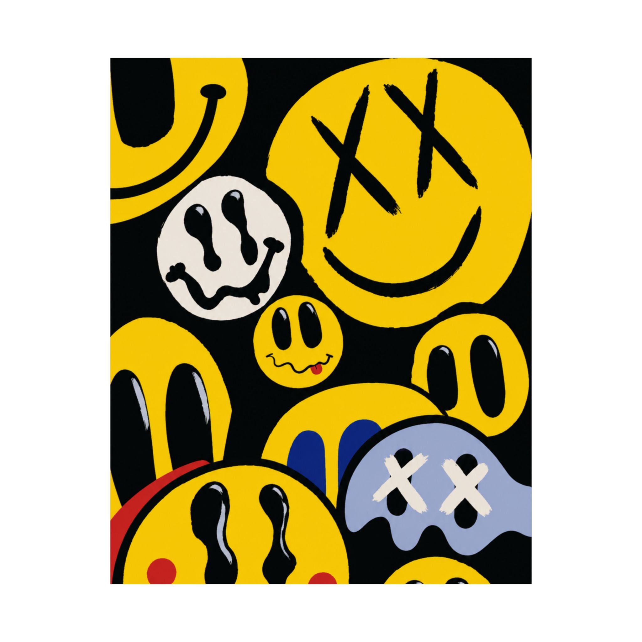 Grunge Smiley Faces Matte Poster | Vertical Pop Art Wall Print
