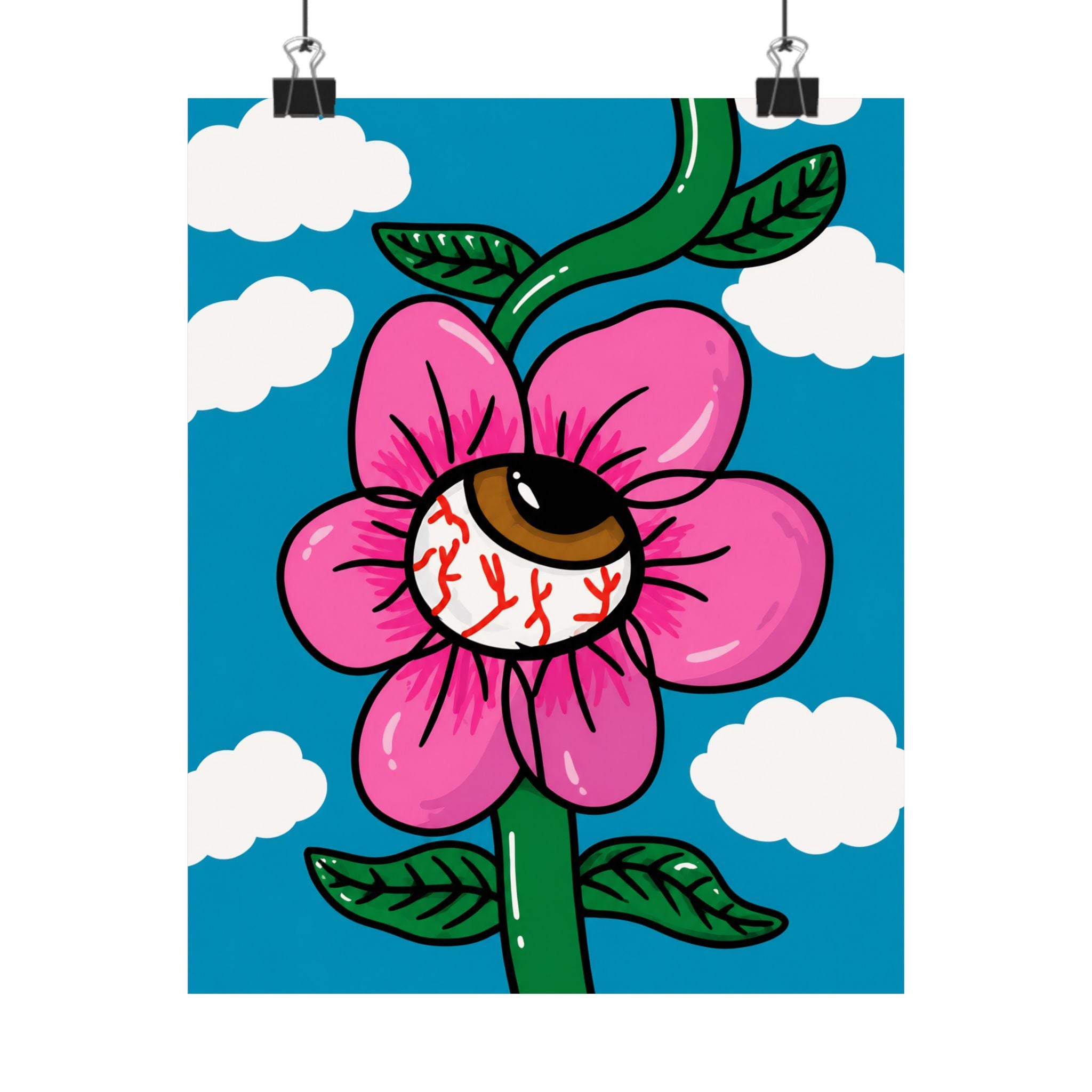 Eyeball Flower Poster Matte Vertical Poster | Surreal Pop Art, Psychedelic Floral Print