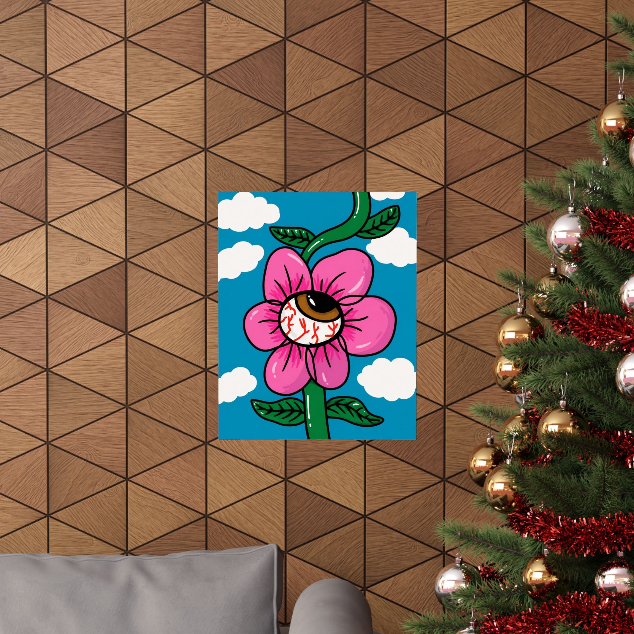 Eyeball Flower Matte Vertical Poster | Surreal Floral Art, Pop Surrealism