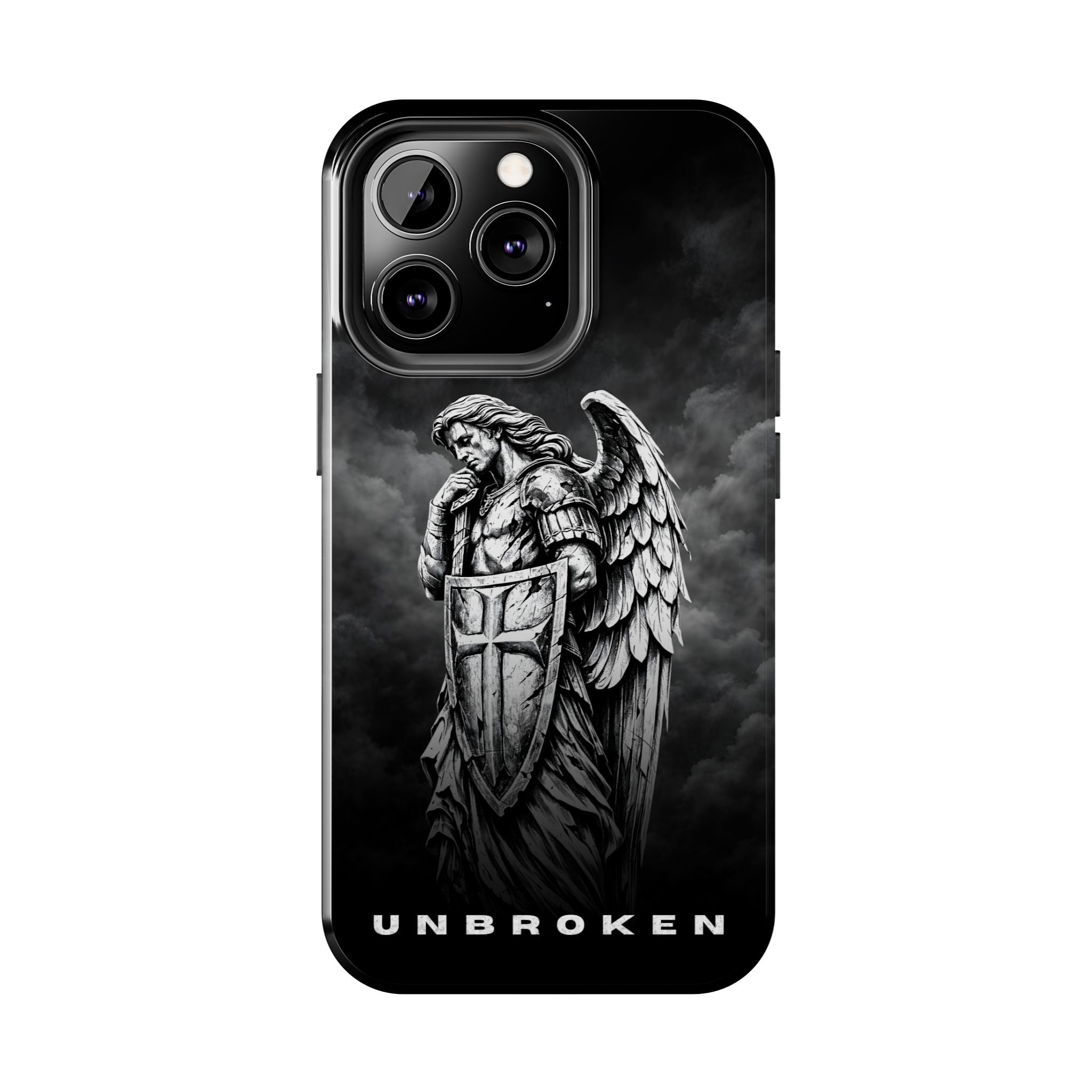 Archangel Phone Case Black & White Angel Warrior iPhone 17 16 15 14 13 Case Faith Inspired Protective Case Gothic Christian Phone Cover