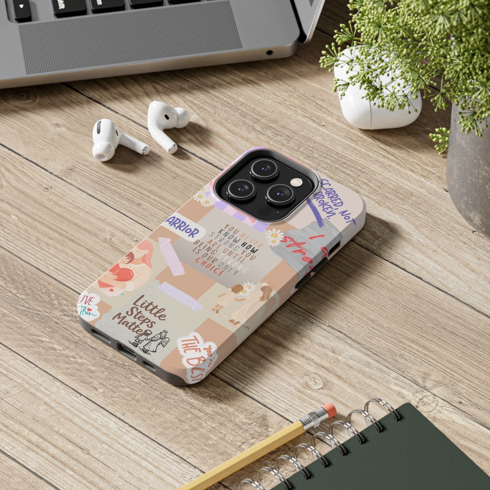 CHD Heart iPhone Case Pro Max Healing Collage Tough iPhone Case 17 16 15 14 13 12 11 mental health, encouragement, pastel stickers