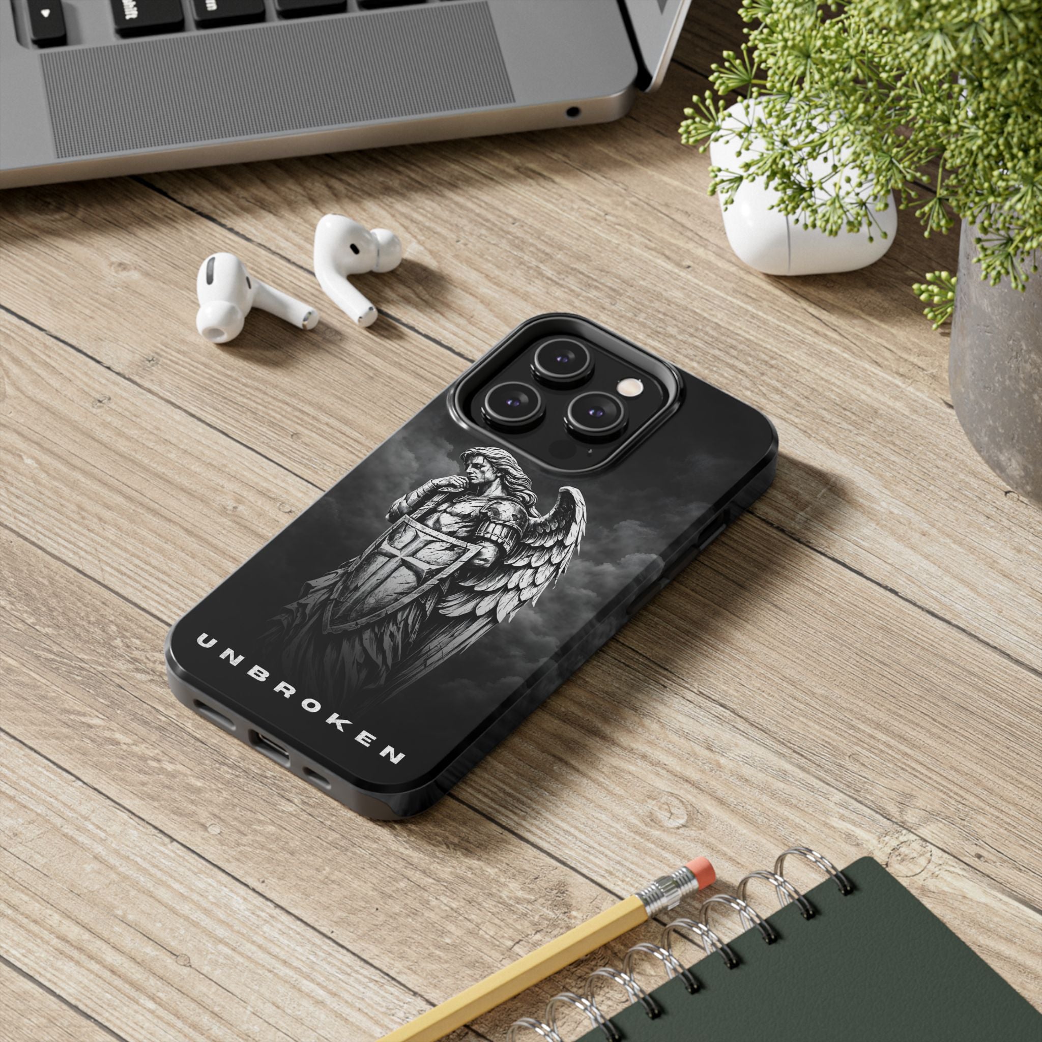 Archangel Phone Case Black & White Angel Warrior iPhone 17 16 15 14 13 Case Faith Inspired Protective Case Gothic Christian Phone Cover