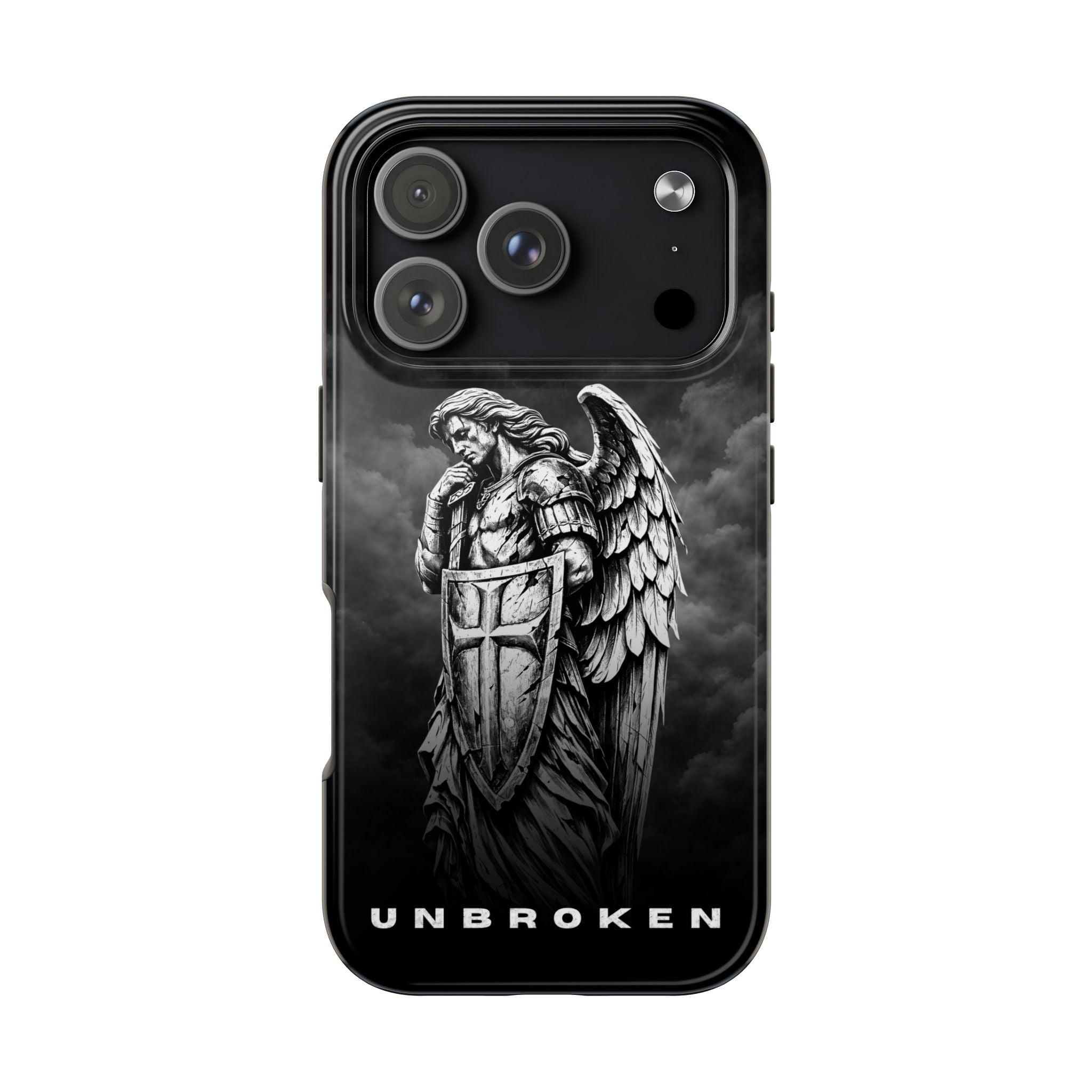Archangel Phone Case Black & White Angel Warrior iPhone 17 16 15 14 13 Case Faith Inspired Protective Case Gothic Christian Phone Cover