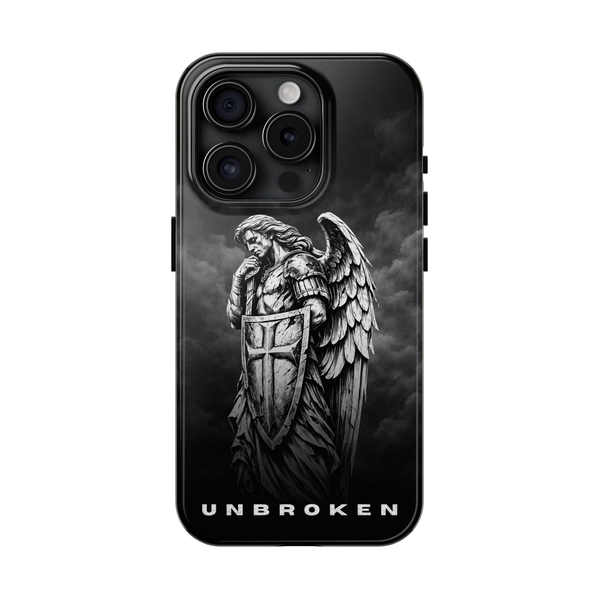 Archangel Phone Case Black & White Angel Warrior iPhone 17 16 15 14 13 Case Faith Inspired Protective Case Gothic Christian Phone Cover