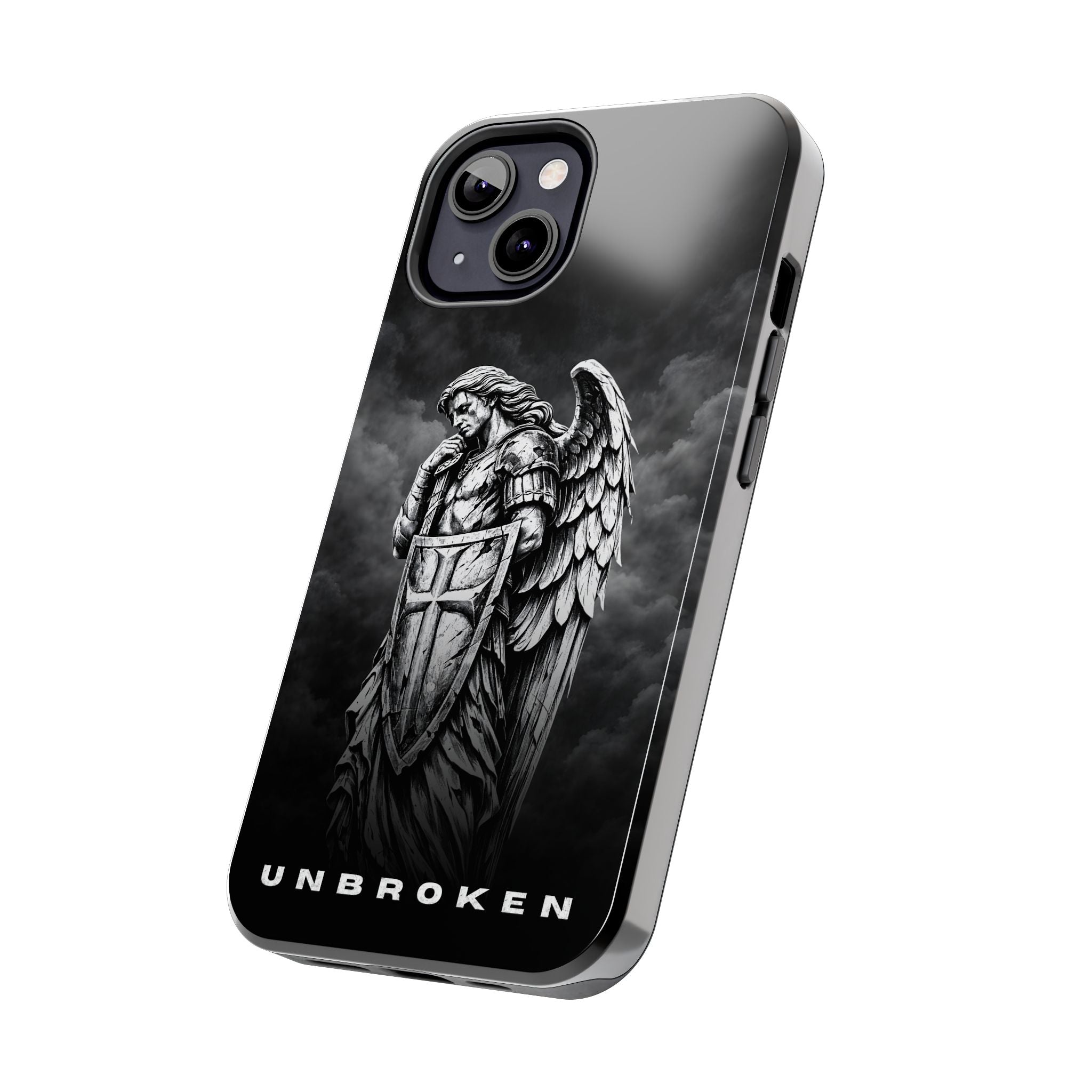Archangel Phone Case Black & White Angel Warrior iPhone 17 16 15 14 13 Case Faith Inspired Protective Case Gothic Christian Phone Cover