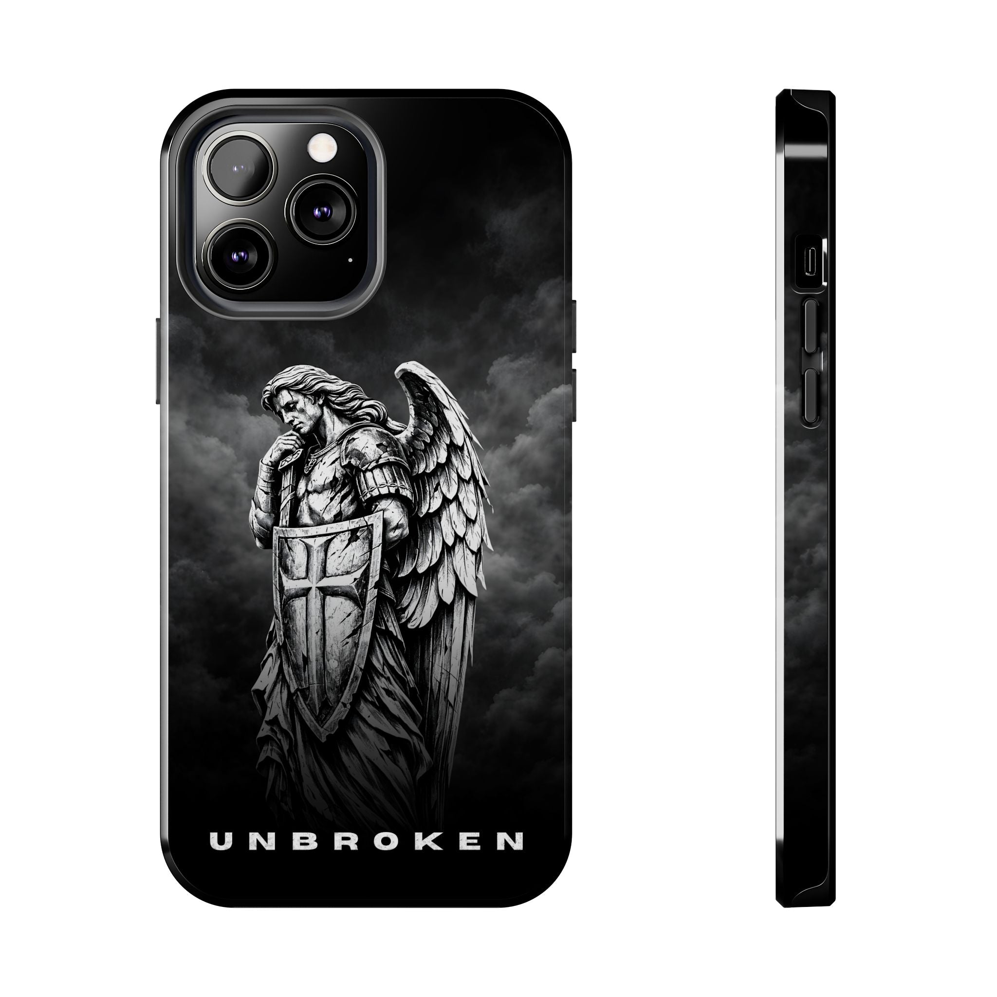Archangel Phone Case Black & White Angel Warrior iPhone 17 16 15 14 13 Case Faith Inspired Protective Case Gothic Christian Phone Cover