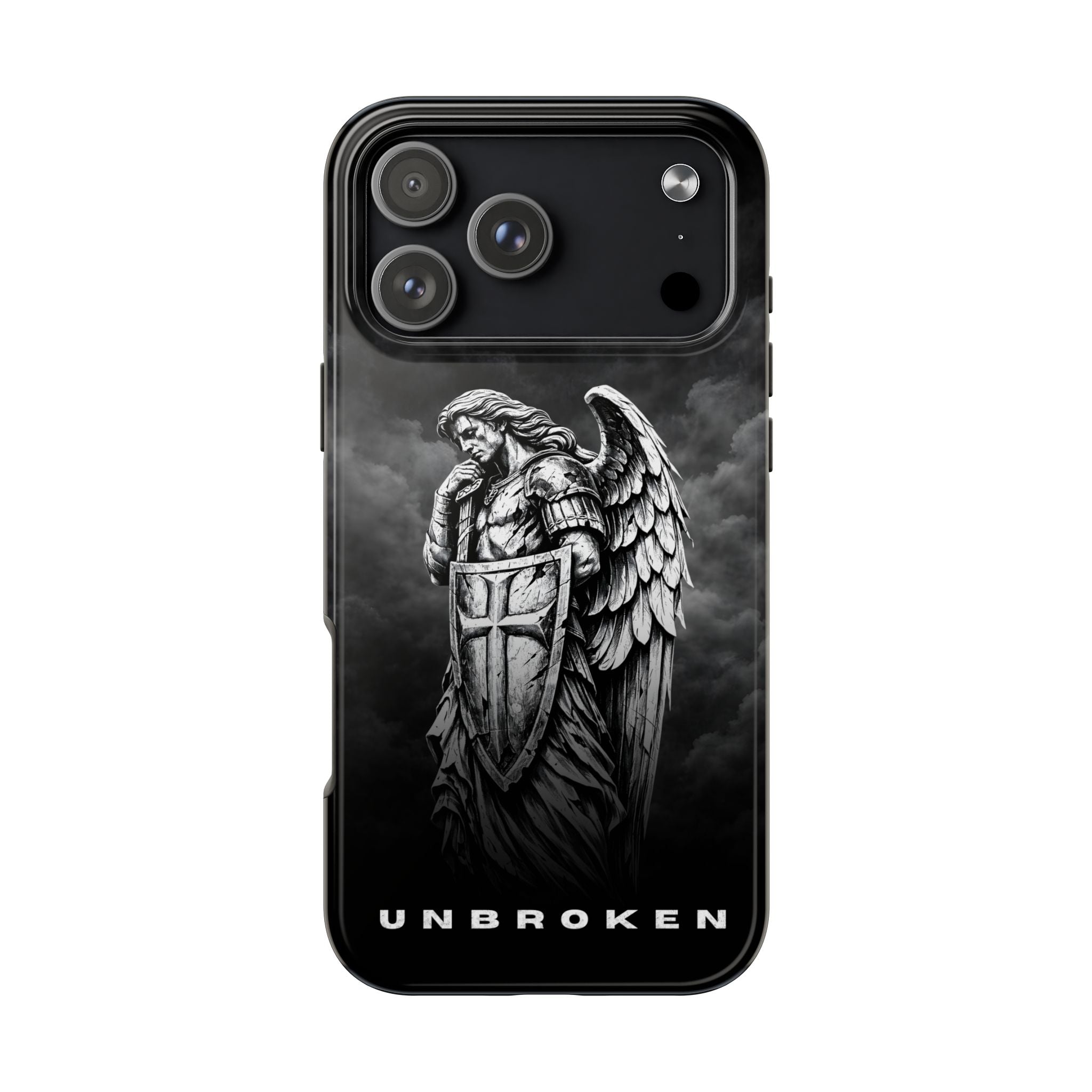 Archangel Phone Case Black & White Angel Warrior iPhone 17 16 15 14 13 Case Faith Inspired Protective Case Gothic Christian Phone Cover